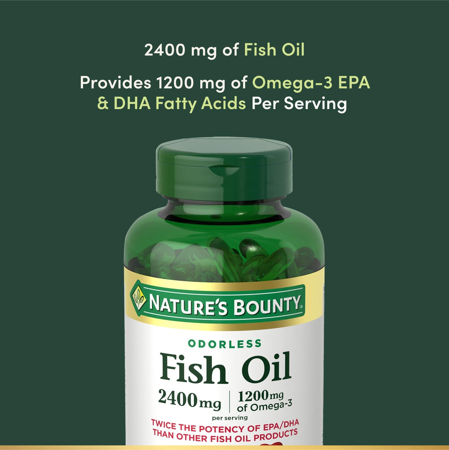 Nature's Bounty Odorless Fish Oil, 1200mg Omega-3 per Serving Including EPA & DHA, Supports Heart Health, Purified to Eliminate Mercury, Coated Softgels, Gluten Free, No Shellfish, 90 Ct - Medaid International