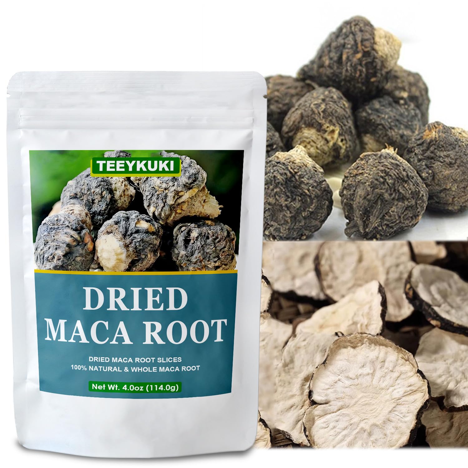 Natural Premium Black Maca Root Slices, Cut & Sifted, 4.0oz(114.0g), Premium Grade Dried Maca Root Slices, Non-GMO - Medaid International