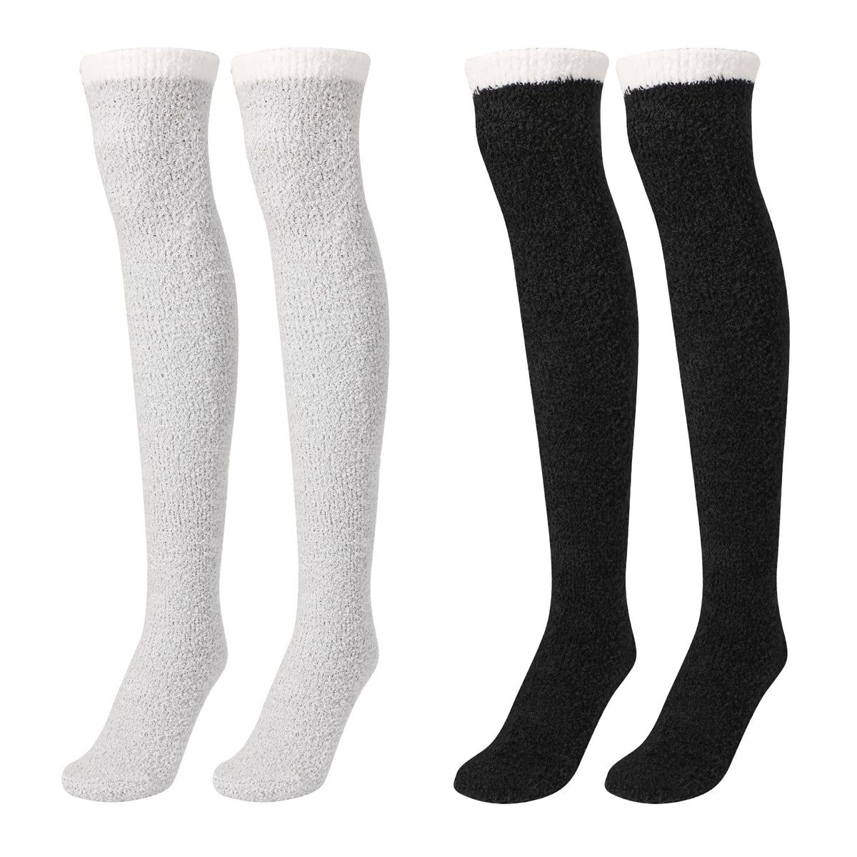 Coral Fleece Thigh High Socks, 2 Pairs, One Size