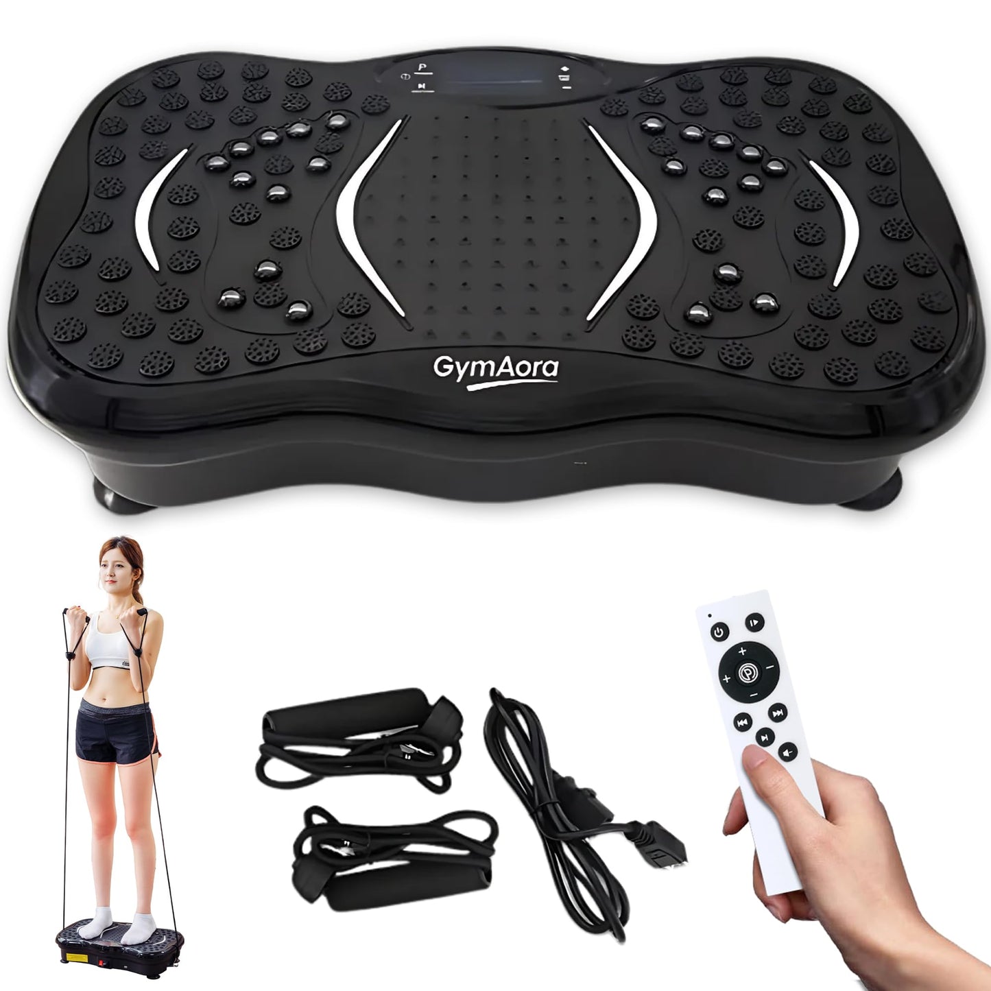 GymAora Vibration Plate Exercise Machine for Whole Body Workout, 330 LBs Lymphatic Drainage Machine for Weight Loss, 120 Adjustable Speed Vibration Platform w/Resistance Bands & Bulit-in-USB Speaker