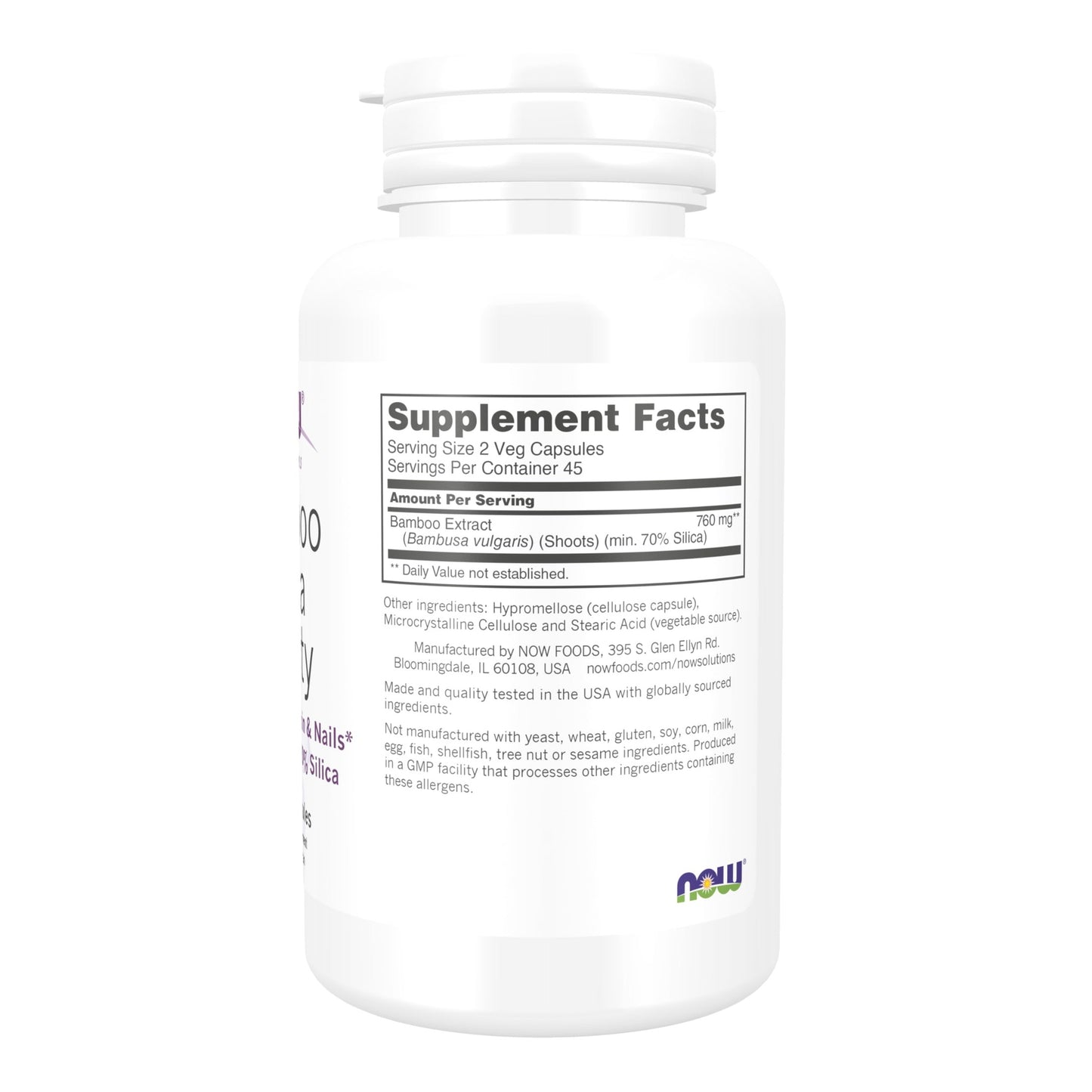 NOW Foods Solutions, Bamboo Silica Beauty, Support for Hair, Skin & Nails, Standardized to 70% Silica, 90 Veg Capsules - Medaid International