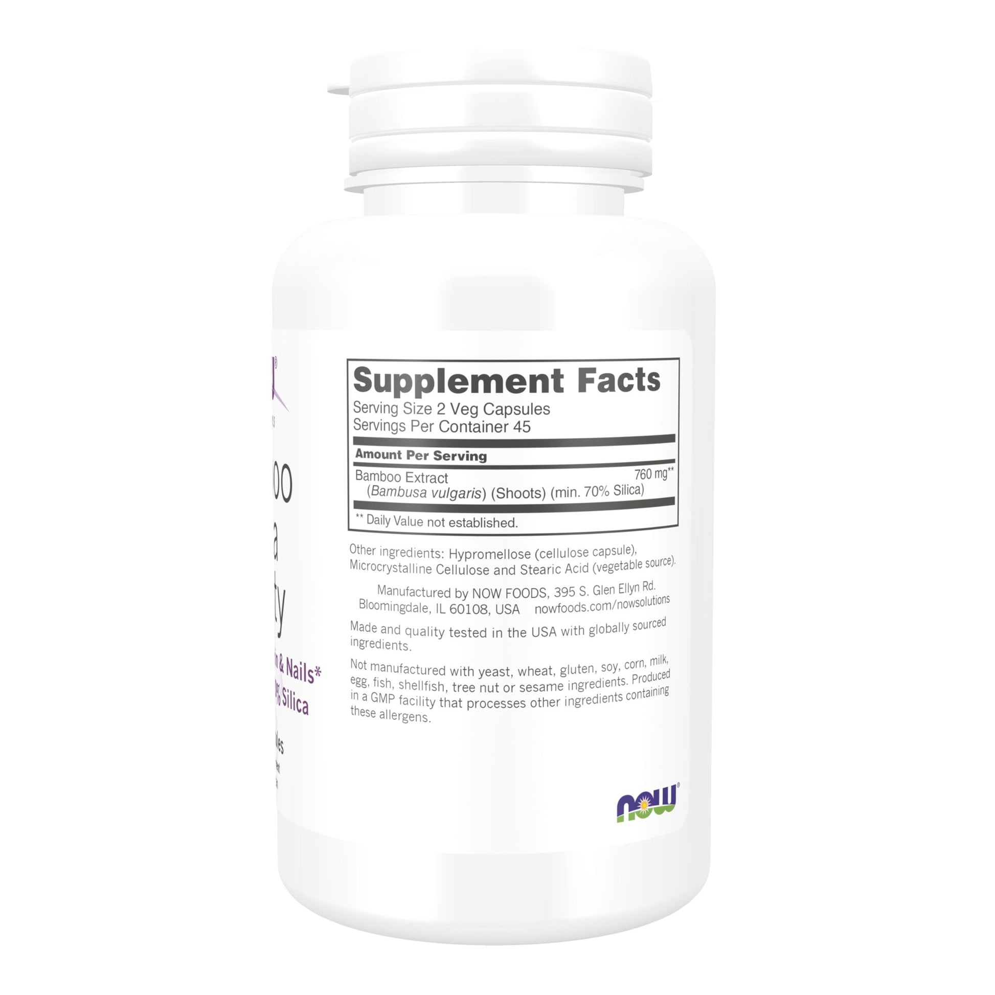 NOW Foods Solutions, Bamboo Silica Beauty, Support for Hair, Skin & Nails, Standardized to 70% Silica, 90 Veg Capsules - Medaid International