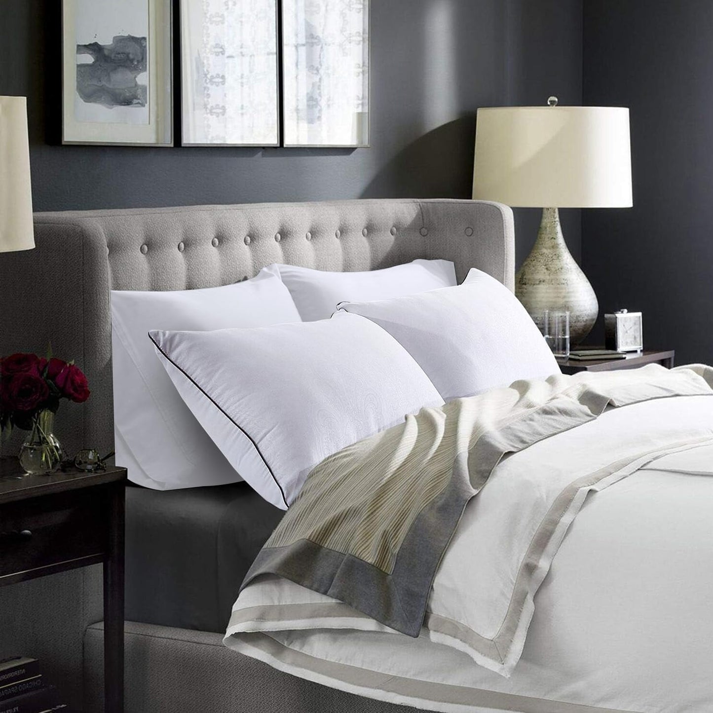 HUXMEYSON Pillows Standard Size Set of 4, Bed Pillows Set of 4, Down Alternative Luxury Hotel Pillows for Sleeping and for Side and Back Sleepers - Medaid International