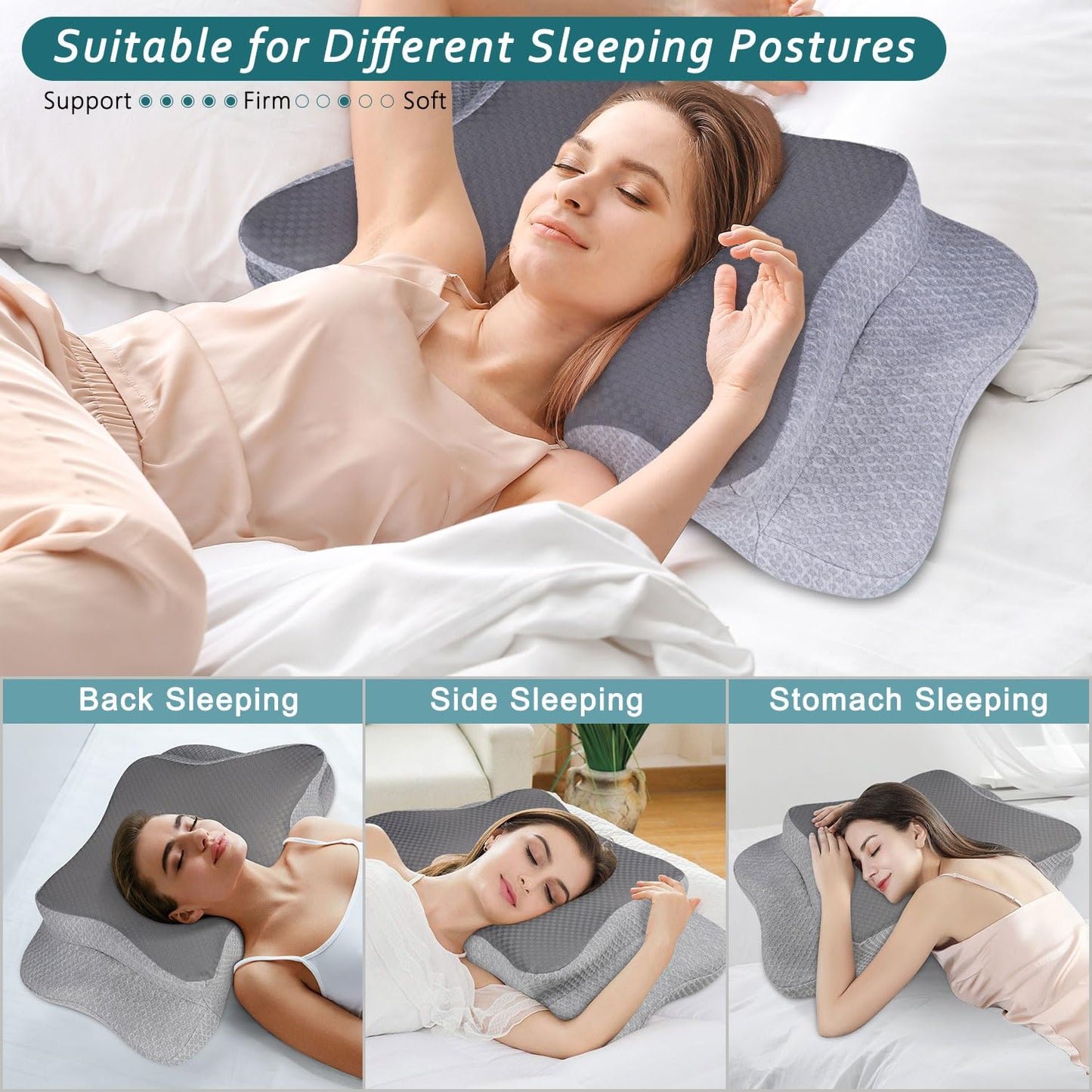 CHxxy Cervical Neck Pillow for Pain Relief Sleeping, Contour Memory Foam Pillows, Ergonomic Side Sleeper Pillows for Adults, Cooling Orthopedic Neck Support Pillow for Back Stomach Sleepers - Medaid International