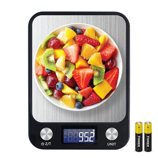 SKY-TOUCH Digital Kitchen Scale Multifunction Food Scale, Touch Button, Ultra Slim with Large LCD Display, 11lb/5kg, 22lb/5kg, Stainless Steel (Batteries Included) (10000g/1g) - Medaid