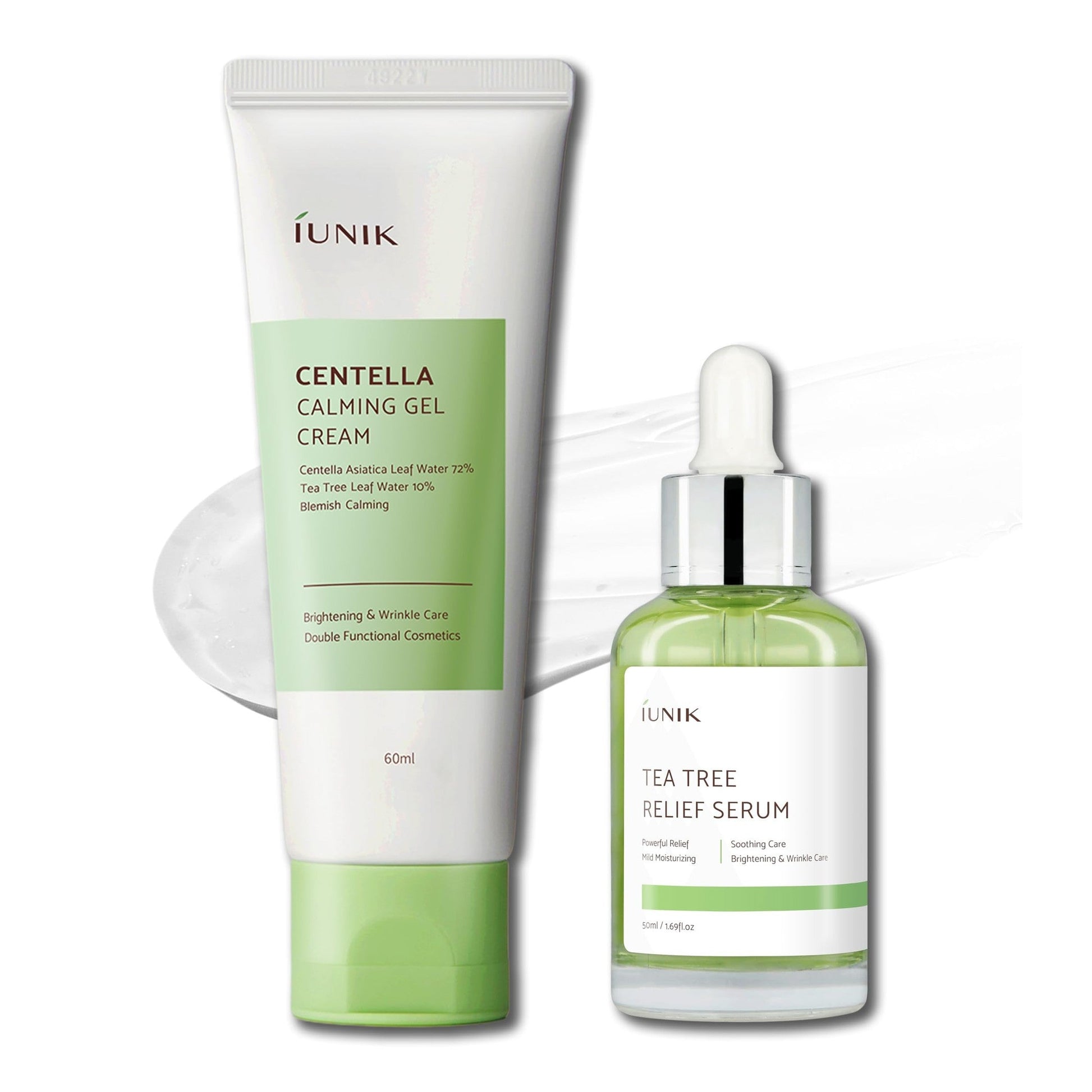 IUNIK Centella Calming Gel Cream & Tea Tree Relief Facial Serum Vegan Non-Sticky Moisturizing Blemish Care for Clear & Balanced Skin Soothing Calming Irritated & Acne-prone Skin Korean Skincare - Medaid International