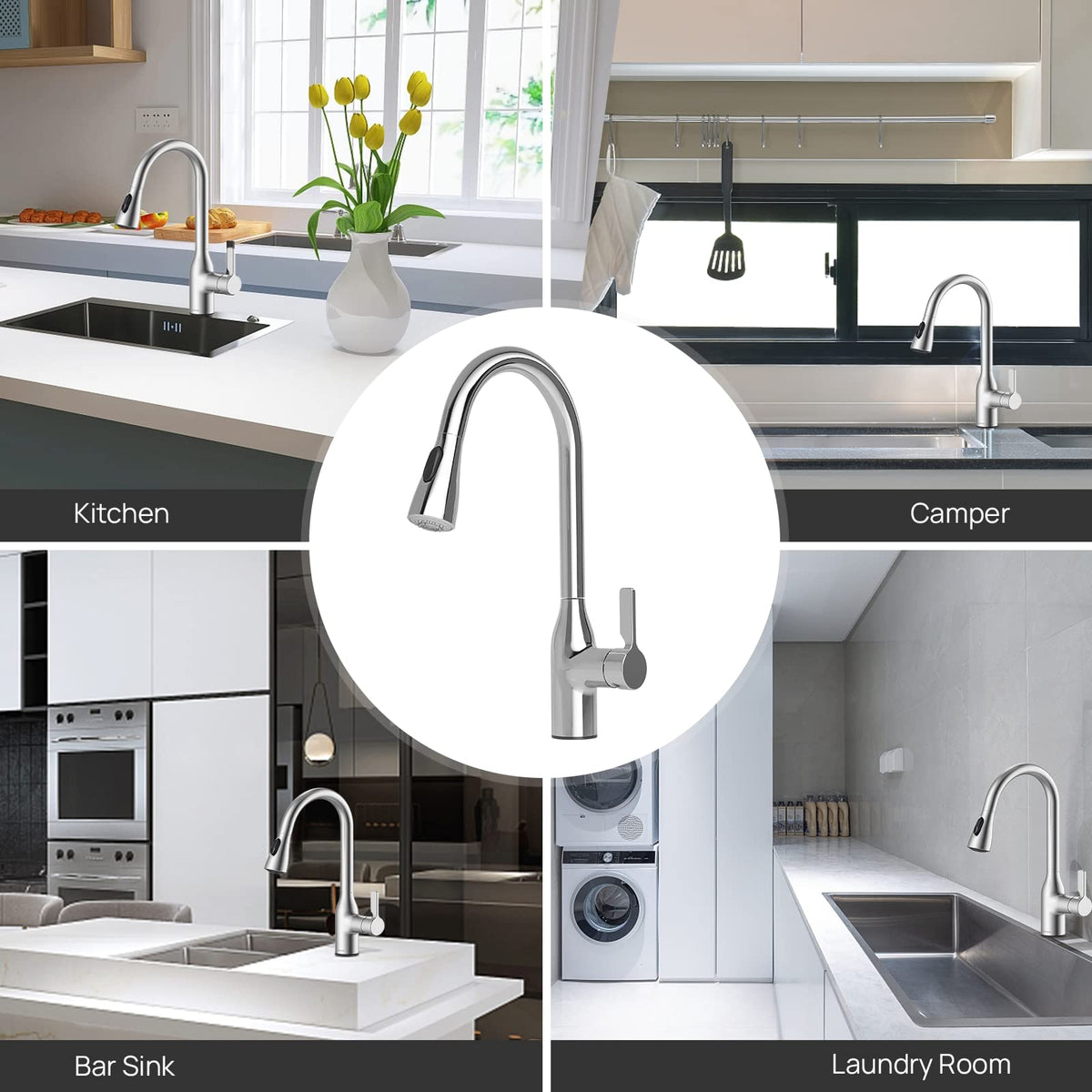 JOMOO Kitchen Faucet, Kitchen Tap with Pull Down Sprayer, 360° Swivel Kitchen Sink Faucet Mixter, High Arc Cold & Hot Water Kitchen Faucet, Chrome