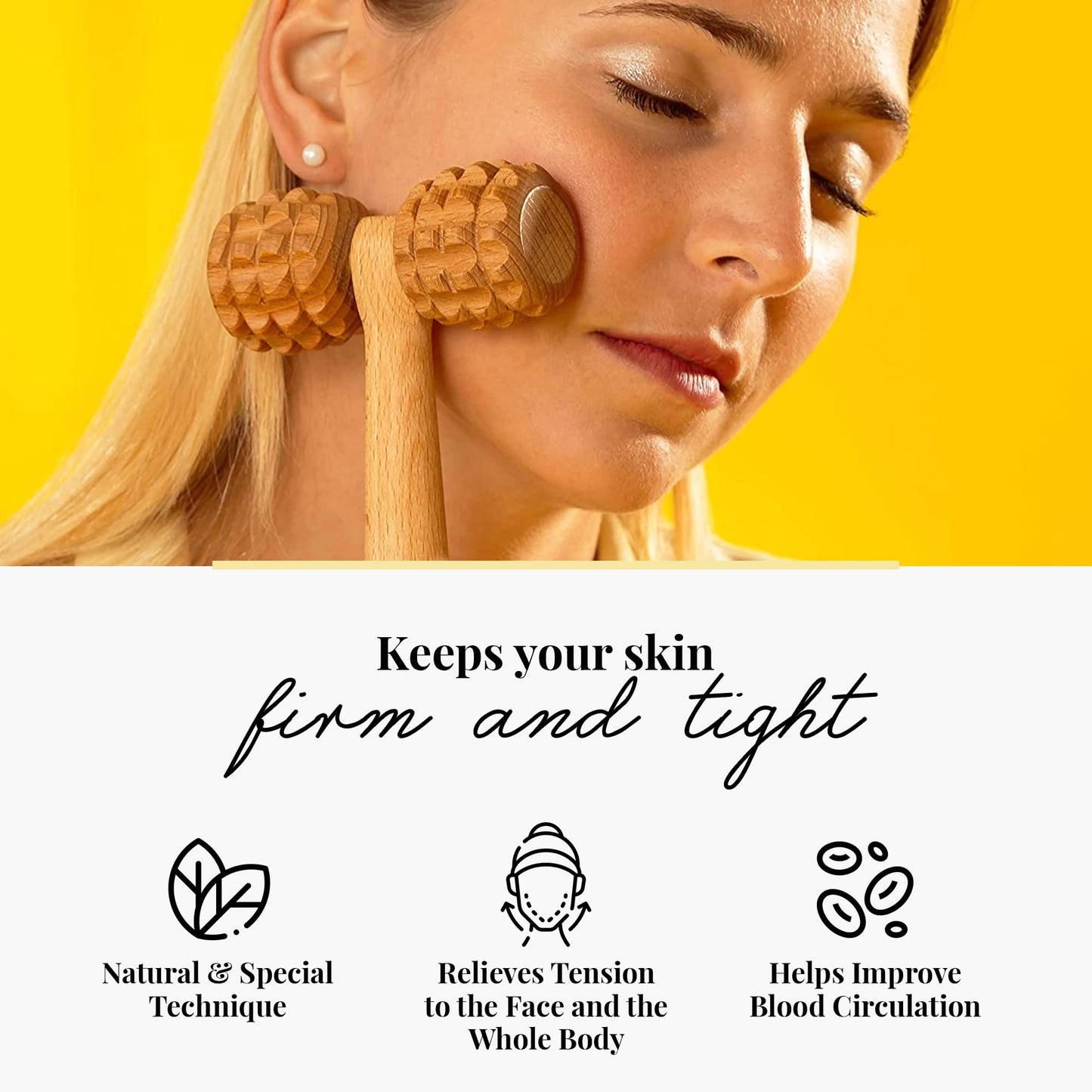 tuuli Accessories - T-Shape Massage Roller, Body and Face Roller, Multi-Functional Facial Massager, Helps Ease Muscle Tension and Supports Skin Health, Wooden Roller Massager Tool - Medaid International