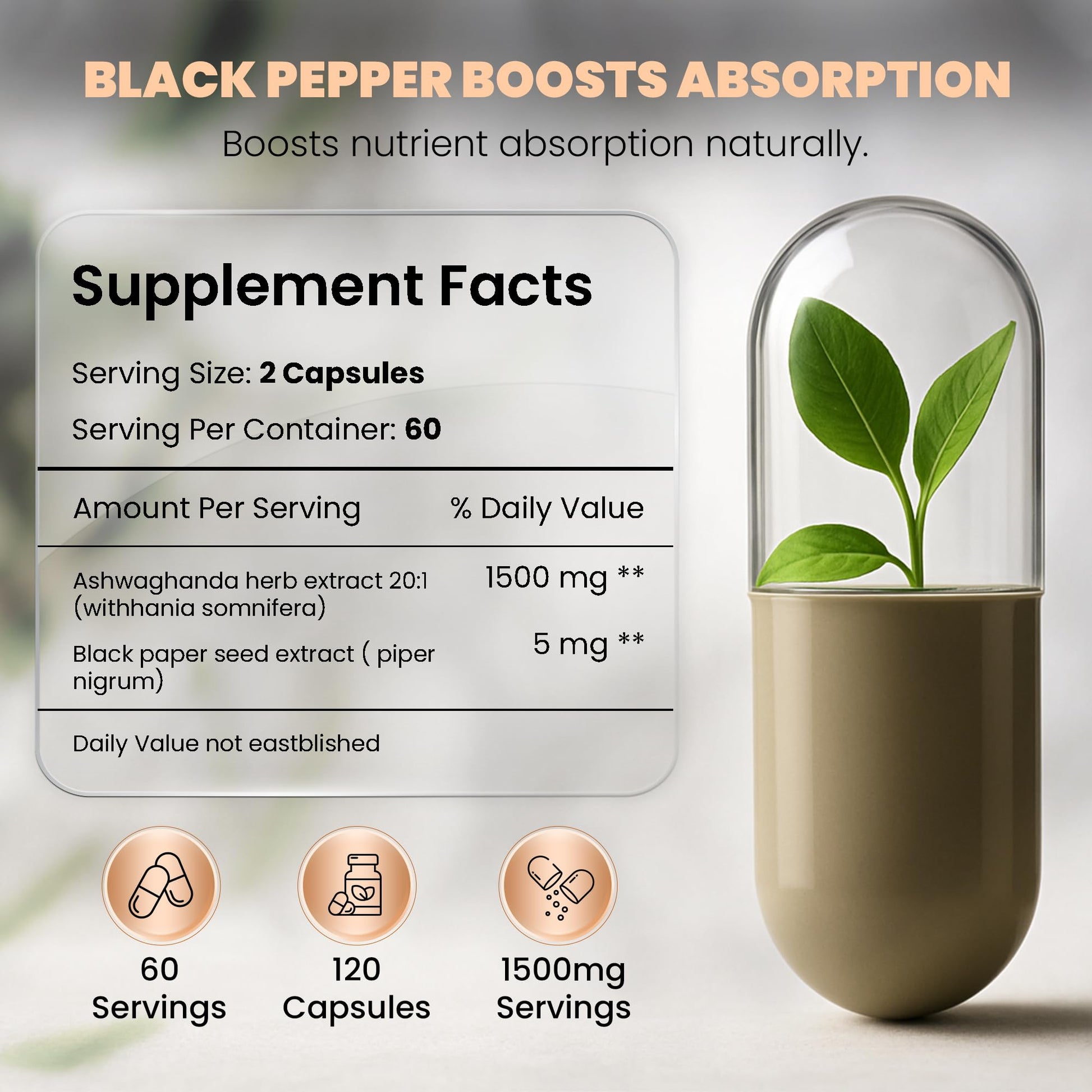 HERVIVA Ashwagandha Capsules 1500mg per Serving - Medaid International