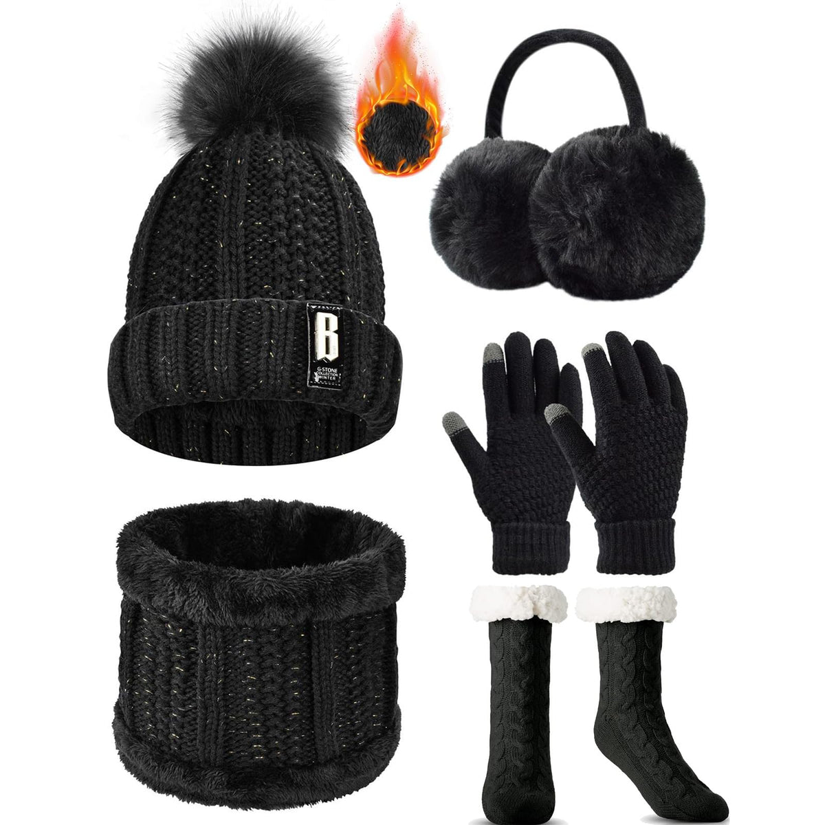 KASTWAVE 3PCS Winter Warm Hat Scarf Gloves Set, Beanie Warm Cotton Scarves, Winter Beanie Hat Scarf Gloves Set For Women Men