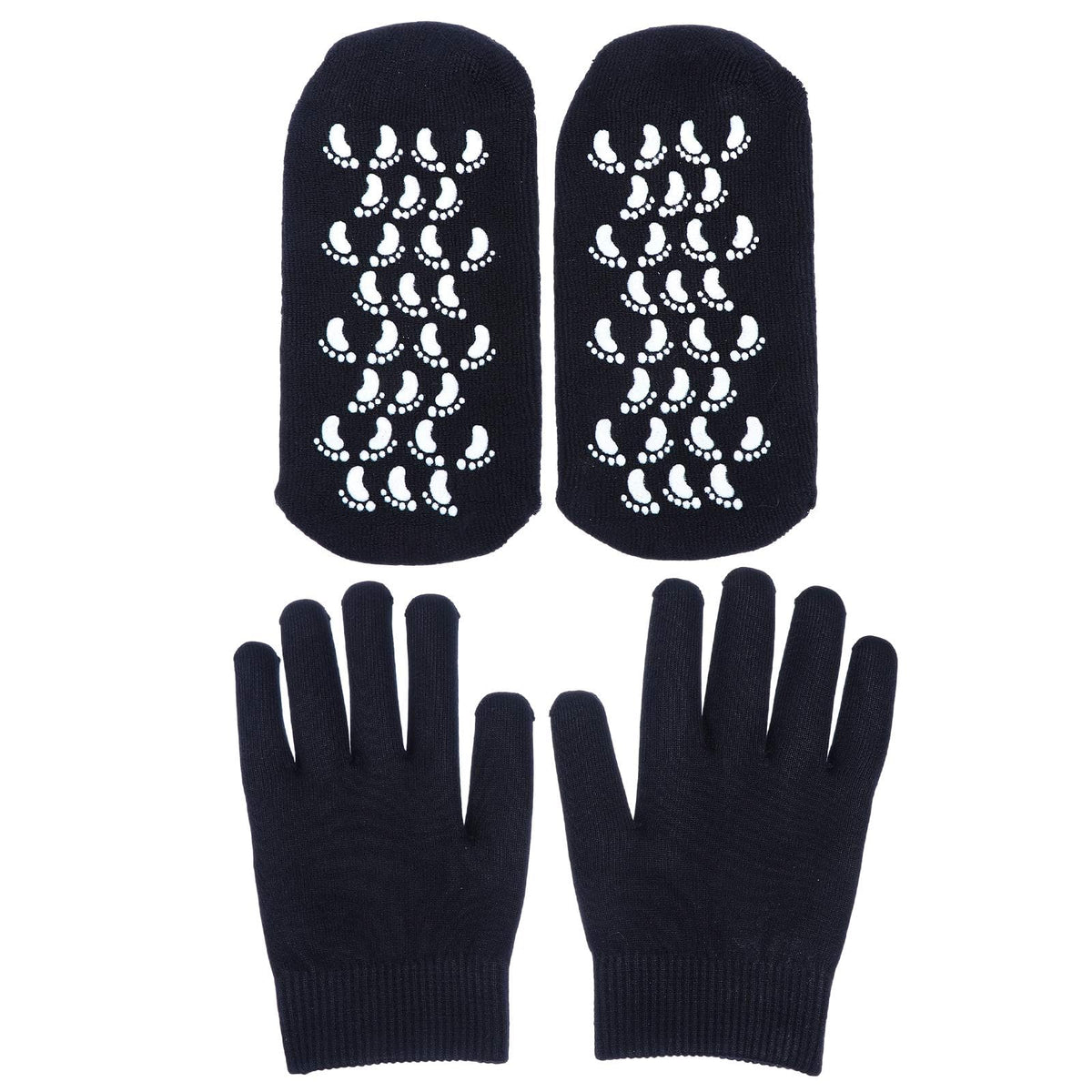 KASTWAVE Moisturizing Socks and Gloves Set Soft Cotton with Thermoplastic Gel Repair and Heal Eczema Cracked Dry Skin, Gel Lining Infused with Essential Oils and Vitamins, Large Size - Black (Style 1)