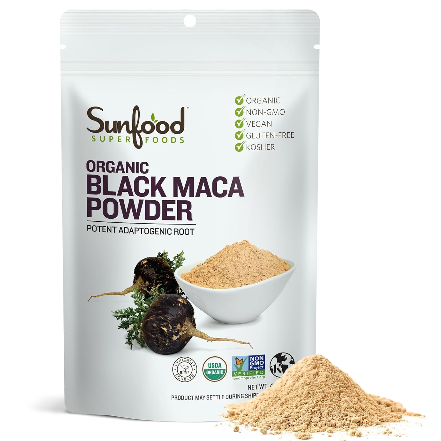 Sunfoods Superfoods Organic Black Maca Powder - Black Maca Root Powder, Black Maca Root for Men & Women, Peruvian, Raw, Vegan, Premium Black Maca Powder - 4 oz Bag - Medaid International