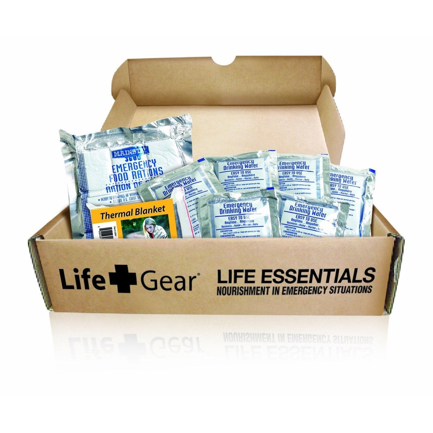 Life Gear - LG329 Emergency Food, Water & Thermal blanket for 1 person, 3 days, add to emergency or survival kit Brown Box