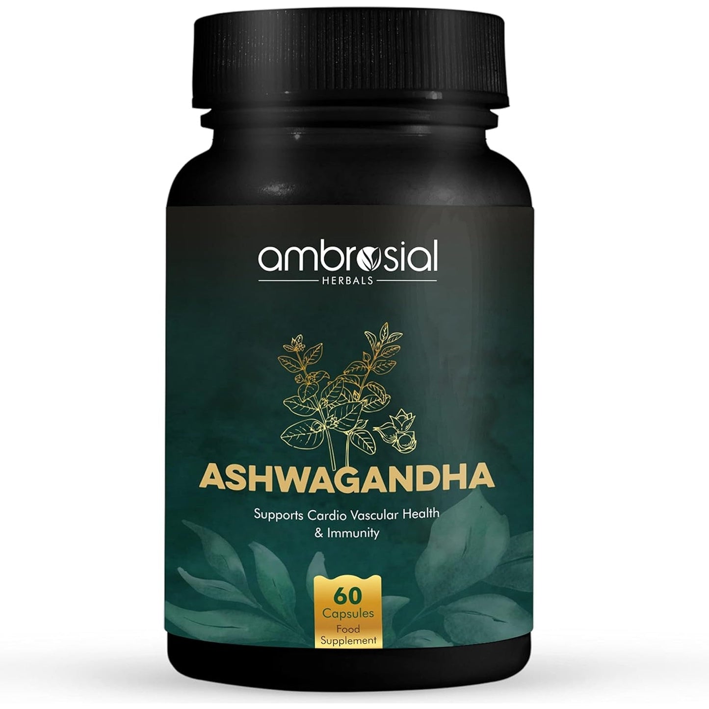 Ambrosial Ashwagandha Capsules 500mg per Capsule | High Strength Ashwagandha Root Powder| Herbal Supplement with Immunity Support | Non-GMO & Gluten Free (Pack of 1) - Medaid International