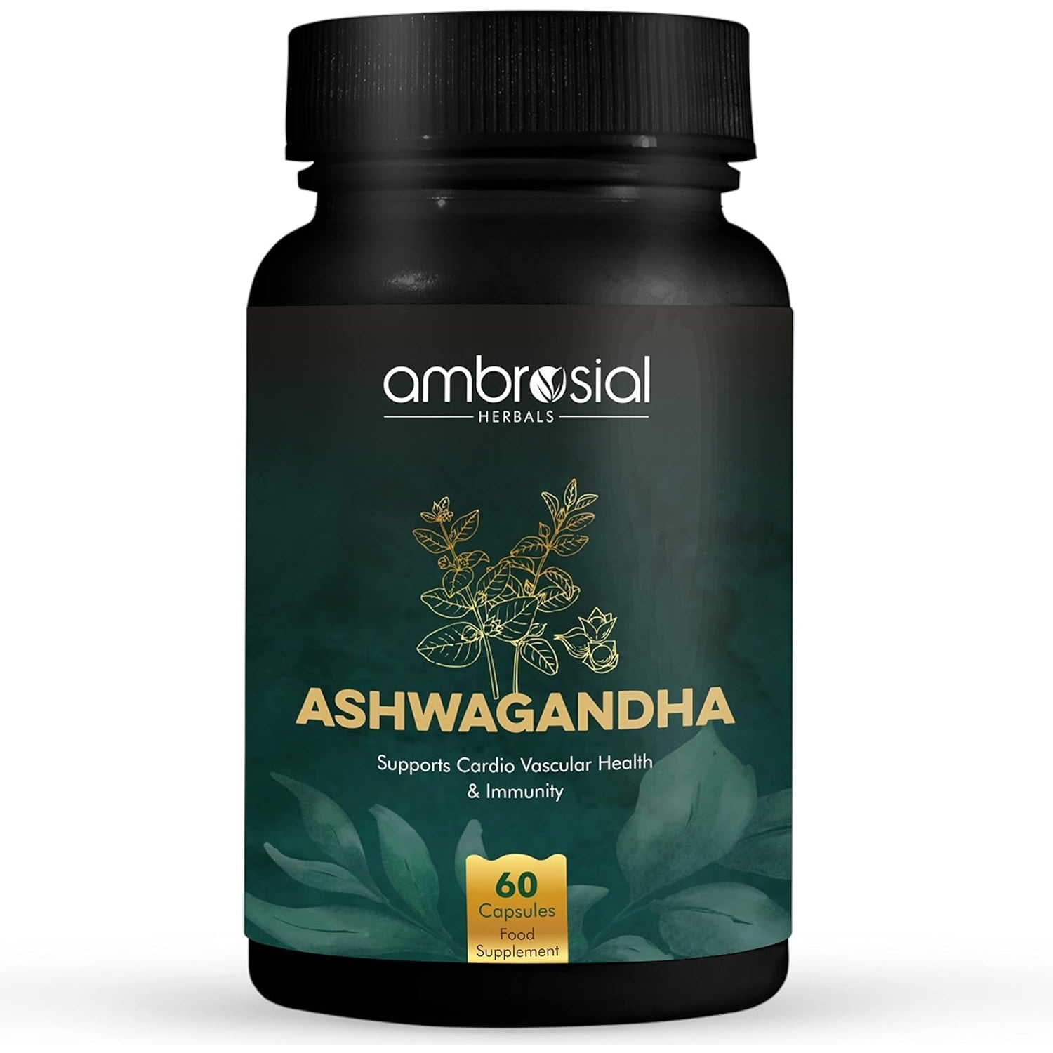 Ambrosial Ashwagandha Capsules 500mg per Capsule | High Strength Ashwagandha Root Powder| Herbal Supplement with Immunity Support | Non-GMO & Gluten Free (Pack of 1) - Medaid International