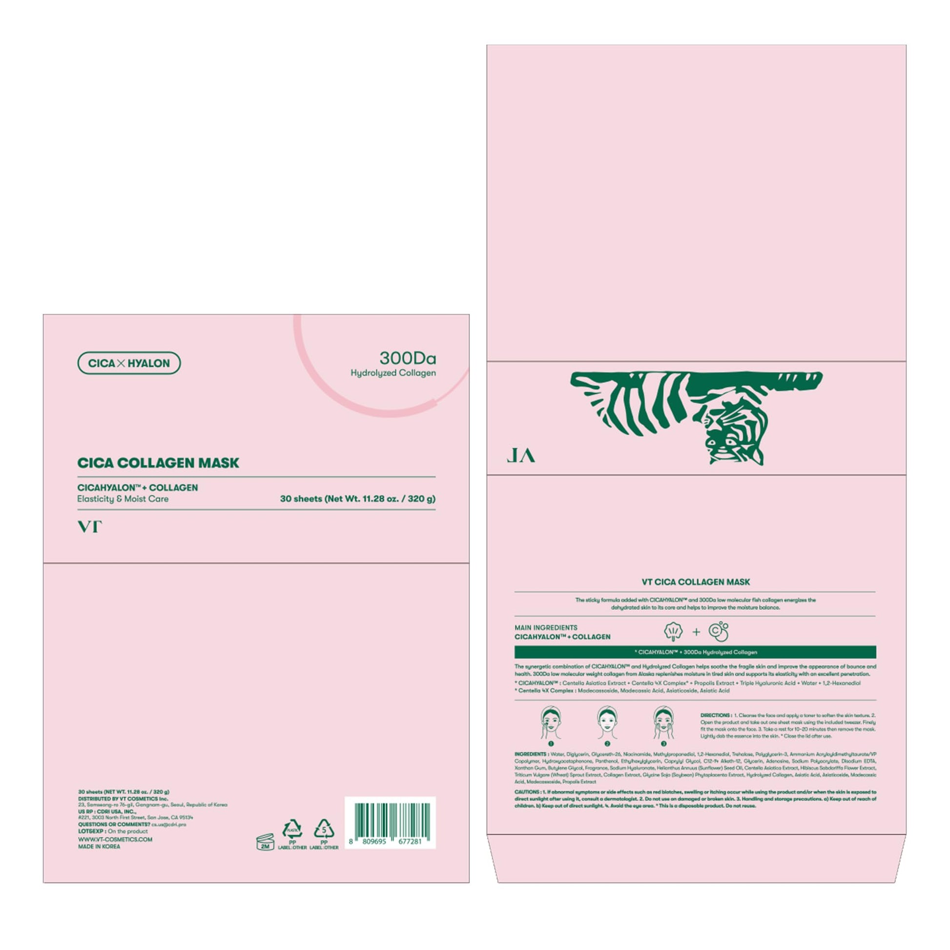 VT COSMETICS CICA Collagen Daily Mask 30 Sheets, 300Da Low Molecular Collagen for Skin Elasticity, Hydrating & Firming, Pink Collagen Essence, Korean Face Mask - Medaid International
