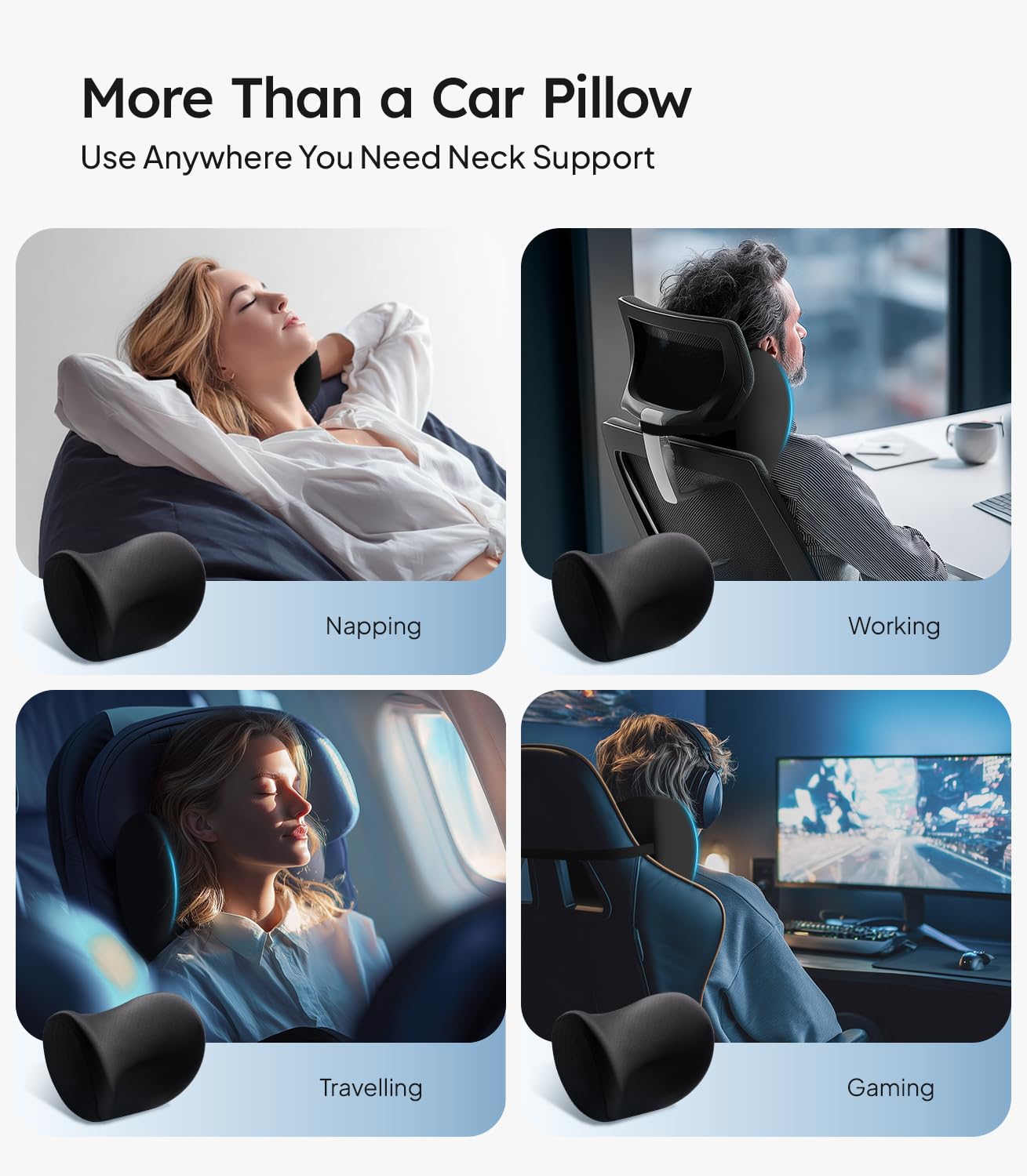 Wigoo 2025 Upgrade Car Neck Pillow [No More Pressure, Odorless] Soft Car Headrest Pillow with Adjustable Strap Removable Cover 100% Memory Foam, Fits All Vehicles (Black 2-Pack) - Medaid International