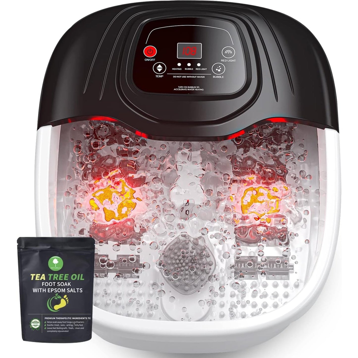 Foot Spa Bath Massager with Heat, Epsom Salt,Bubbles, Vibration and Red Light,8 Massage Roller Pedicure Tub for Stress Relief,Foot Soaker Acupressure Points&Temperature Control - Medaid International