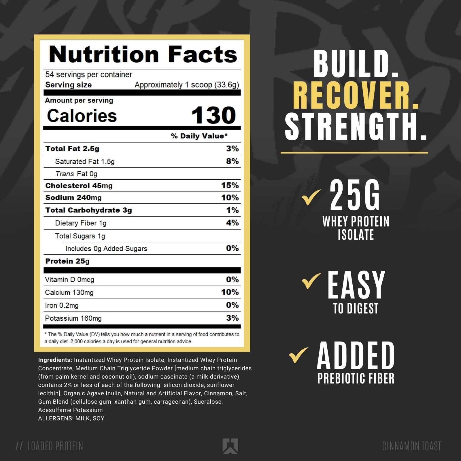 RYSE Loaded Protein Powder - Cinnamon Toast - 25g Whey Protein Isolate & Concentrate with Prebiotic Fiber & MCTs - Low Carb, Low Sugar, Digestive-Friendly - 54 Servings / 4 lb Tub - Medaid International