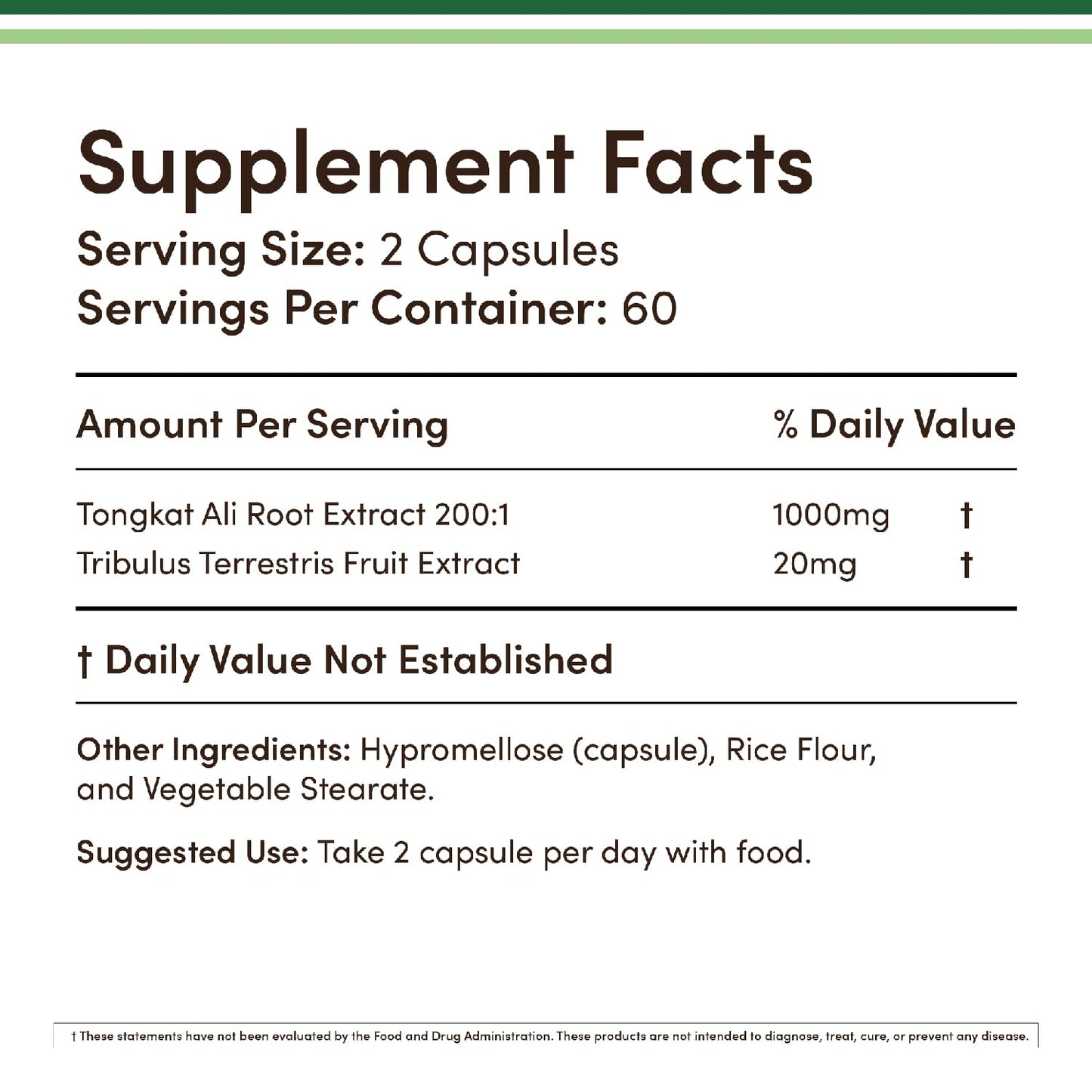 Tongkat Ali - 1000mg (2 Month Supply) - Men's Health - 200:1 Extract of (Longjack) Eurycoma Longifolia, with 20mg Tribulus Terrestris (Third Party Tested) by Double Wood - Medaid International