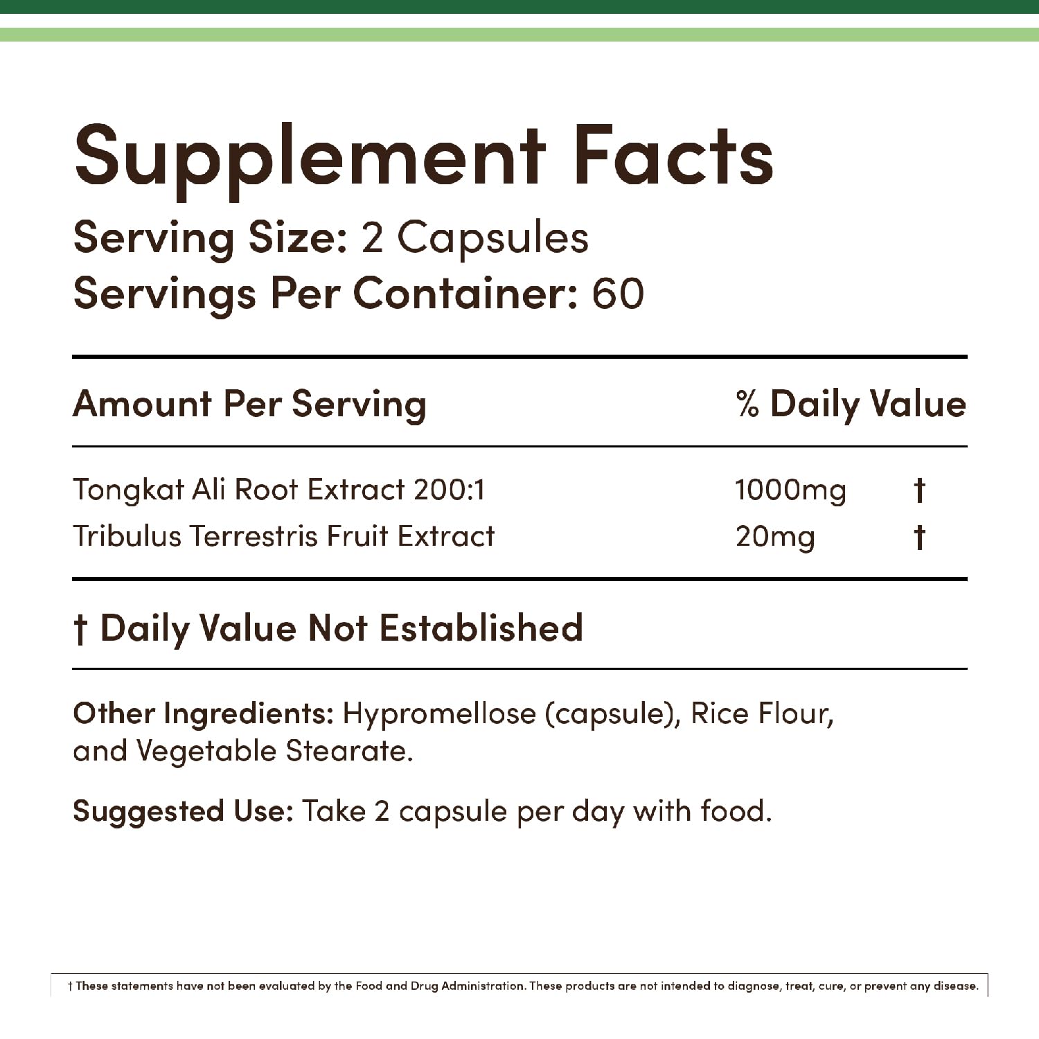 Tongkat Ali - 1000mg (2 Month Supply) - Men's Health - 200:1 Extract of (Longjack) Eurycoma Longifolia, with 20mg Tribulus Terrestris (Third Party Tested) by Double Wood - Medaid International