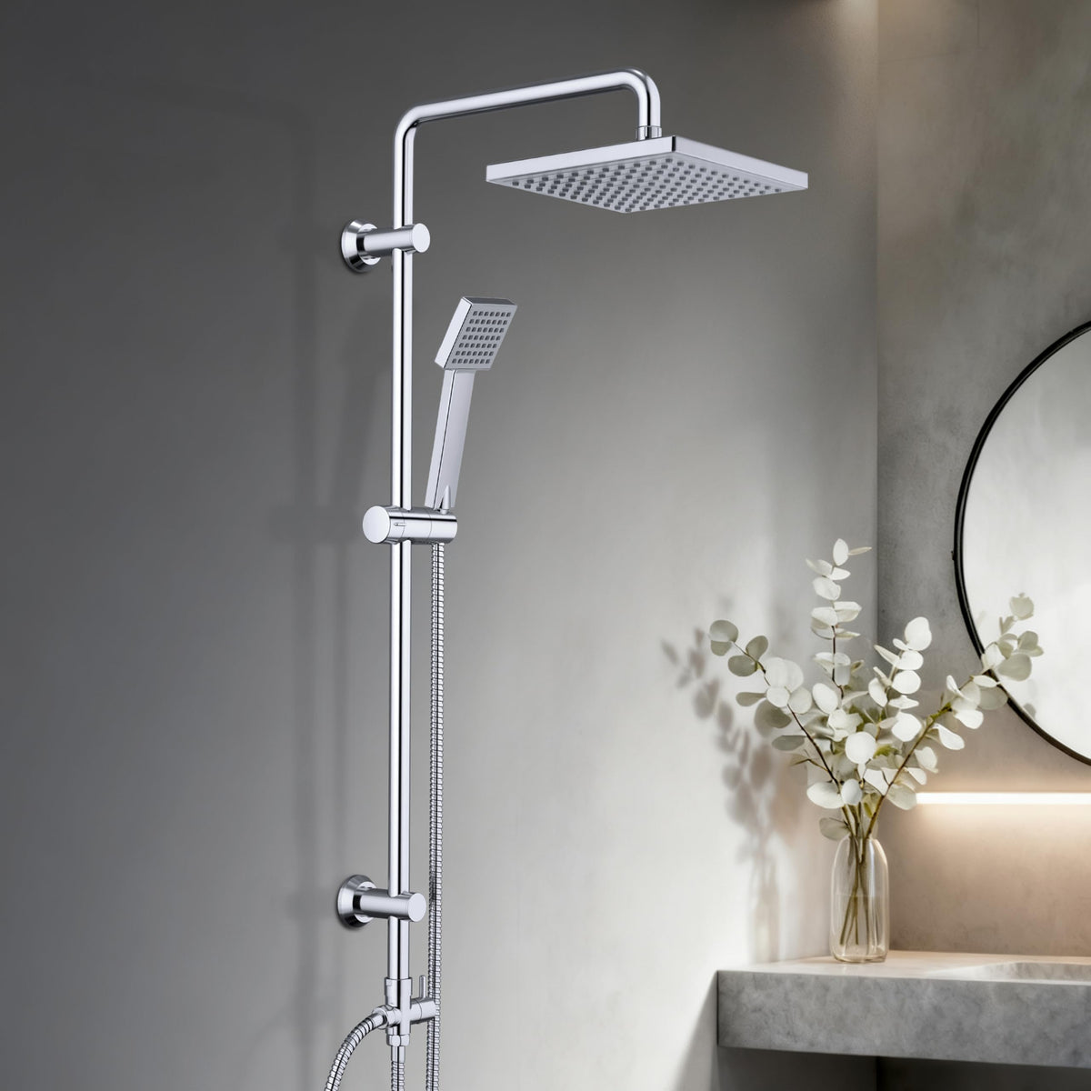 JOHO 304 Stainless Steel Shower Set Rain Shower System with Shower Head (Shower Set with Shower Head Square 20 x 20 cm)
