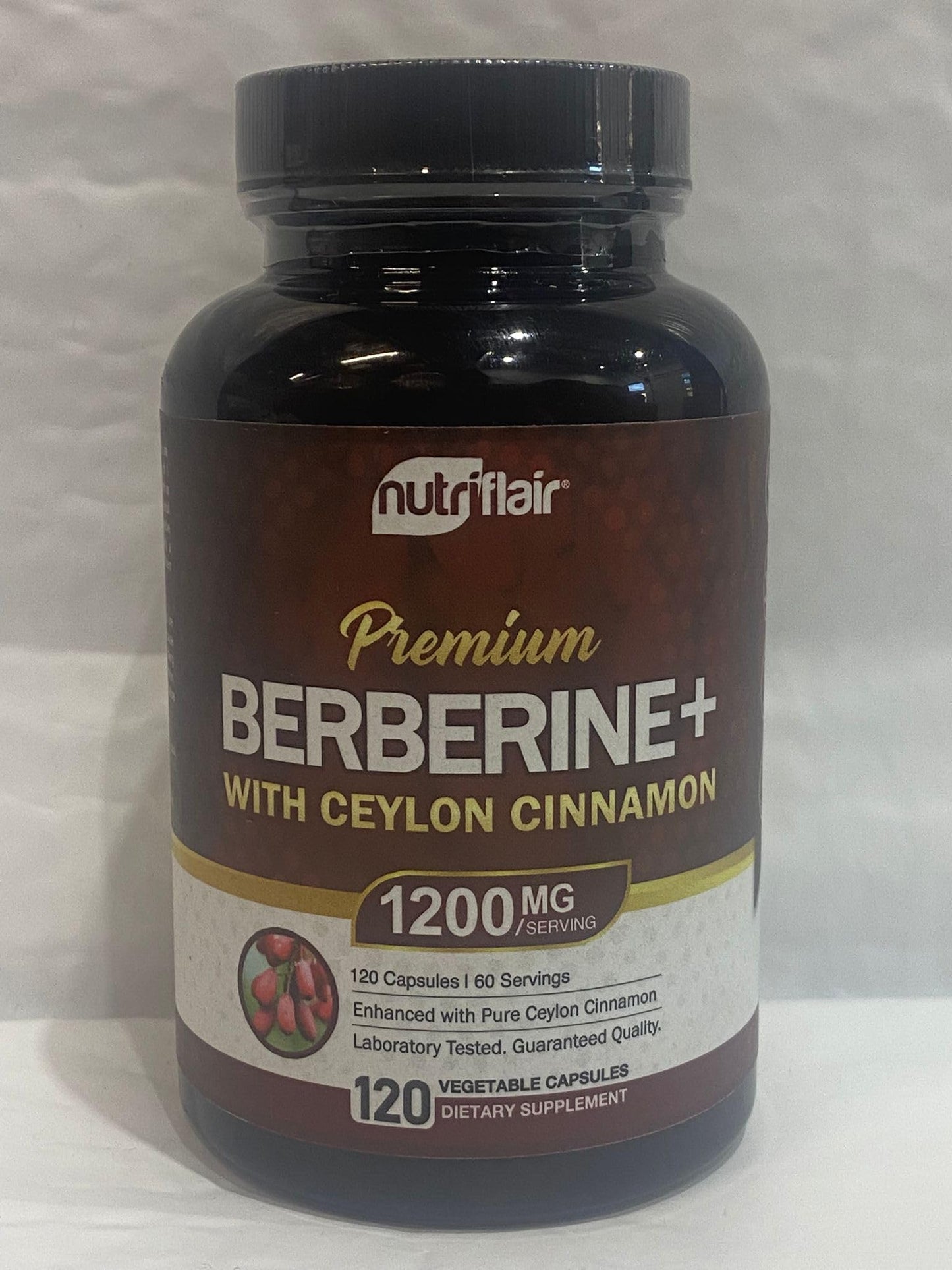 NutriFlair Premium Berberine HCL 1200mg, 120 Capsules - Plus Pure True Ceylon Cinnamon, Berberine HCI Root Supplements Pills - Immune System - yields an Optimal 8% HCl - Medaid International