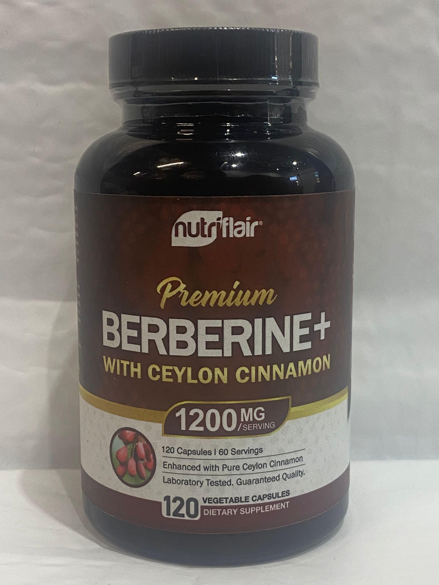 NutriFlair Premium Berberine HCL 1200mg, 120 Capsules - Plus Pure True Ceylon Cinnamon, Berberine HCI Root Supplements Pills - Immune System - yields an Optimal 8% HCl - Medaid International