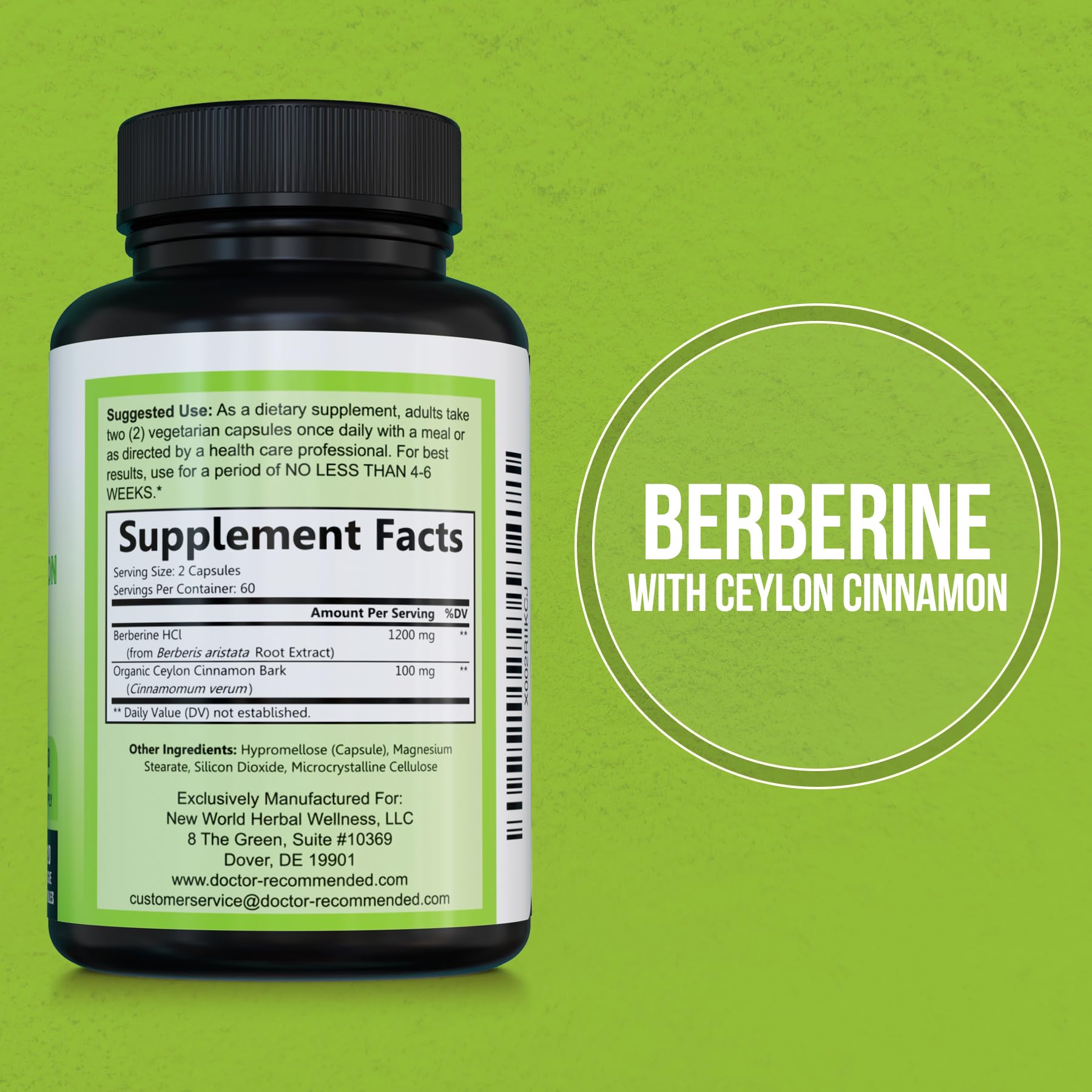 DOCTOR RECOMMENDED SUPPLEMENTS Berberine with Ceylon Cinnamon - 1200mg Berberine & 100mg Organic Ceylon Cinnamon - 120 Veggie Capsules, Healthy Immune System & Gastrointestinal Wellness - Medaid International