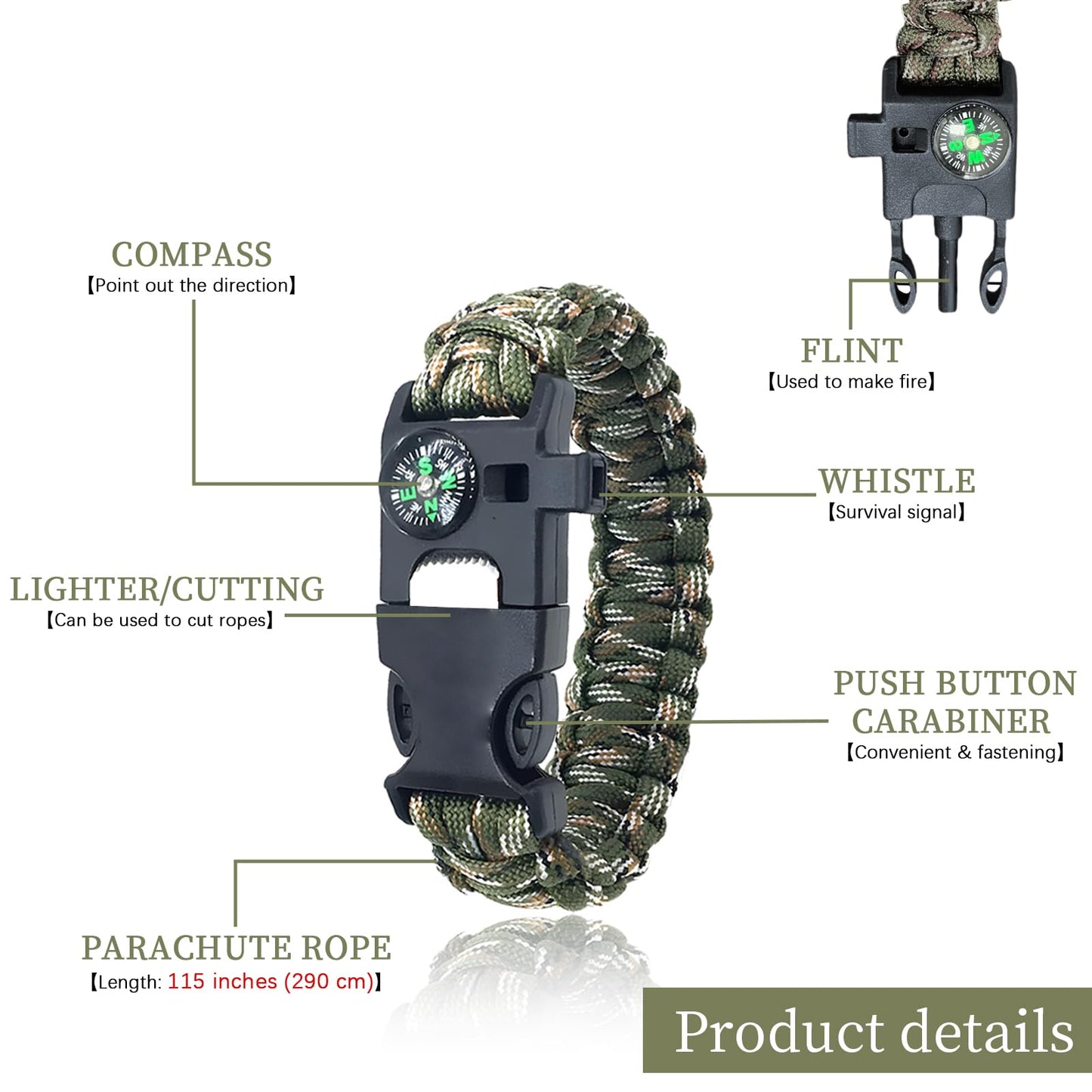 BOSOIRSOU Survival Bracelets 4-Pack | 5-in-1 Paracord Bracelet Set with Fire Starter, Compass & Whistle | Emergency Outdoor Gear for Camping, Hiking