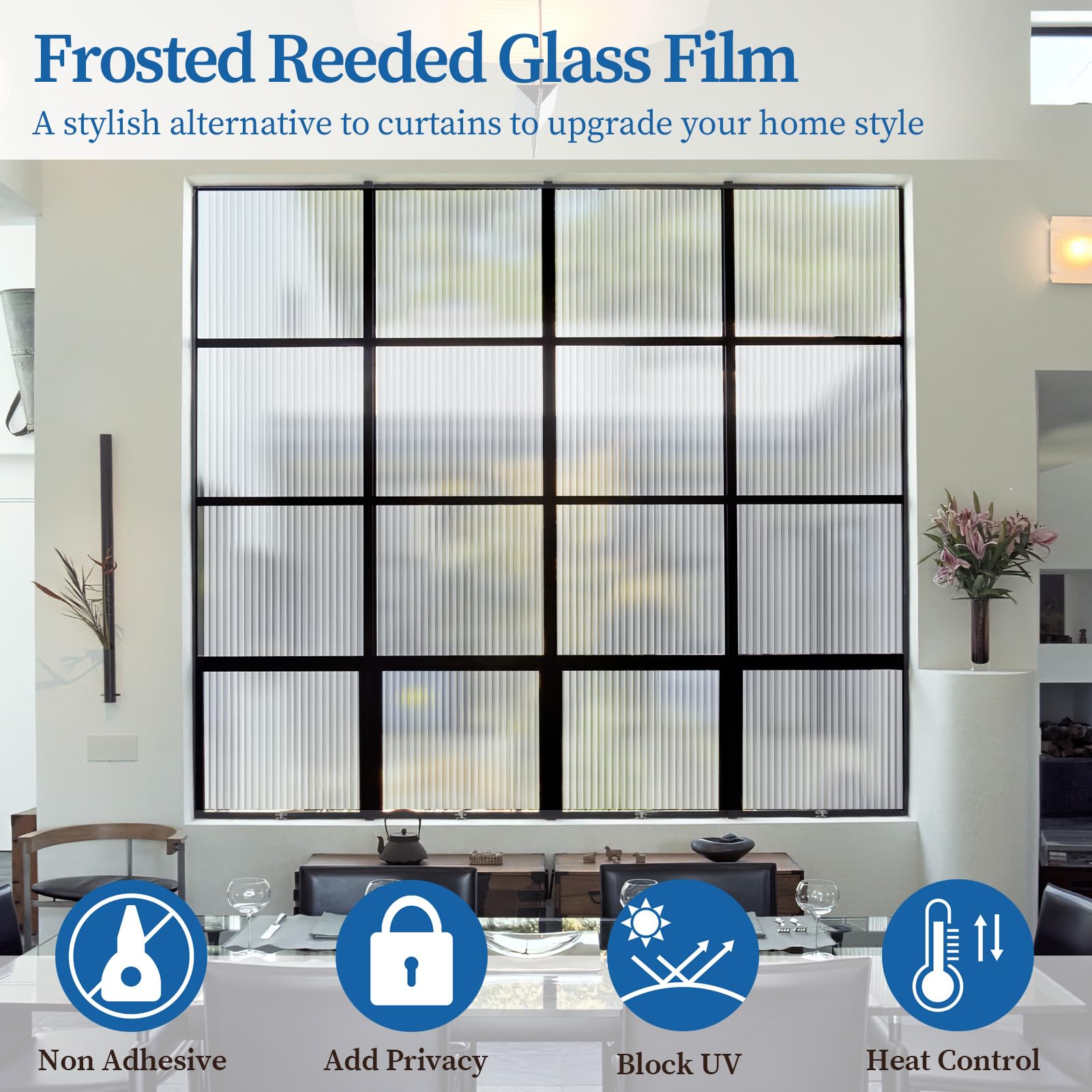 FEOMOS Reeded Glass Film, Window Privacy Film, 3D Glass Decals Film, Decorative Film for Window Door Cabinet Non Adhesive Anti UV 17.7 x 78.7 inches - Medaid International