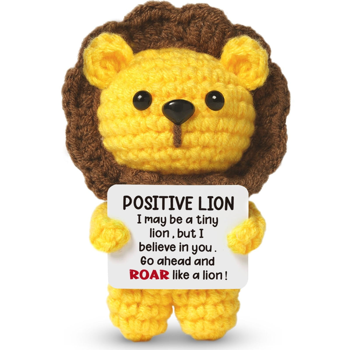 KASTWAVE Mini Positive Crochet Lion Doll, Handmade Emotional Support Crochet Inspirational Cheer Up Gifts, Inspirational Birthday Gift for Girlfriend Gifts, Coworker, Employee, Boss Gift