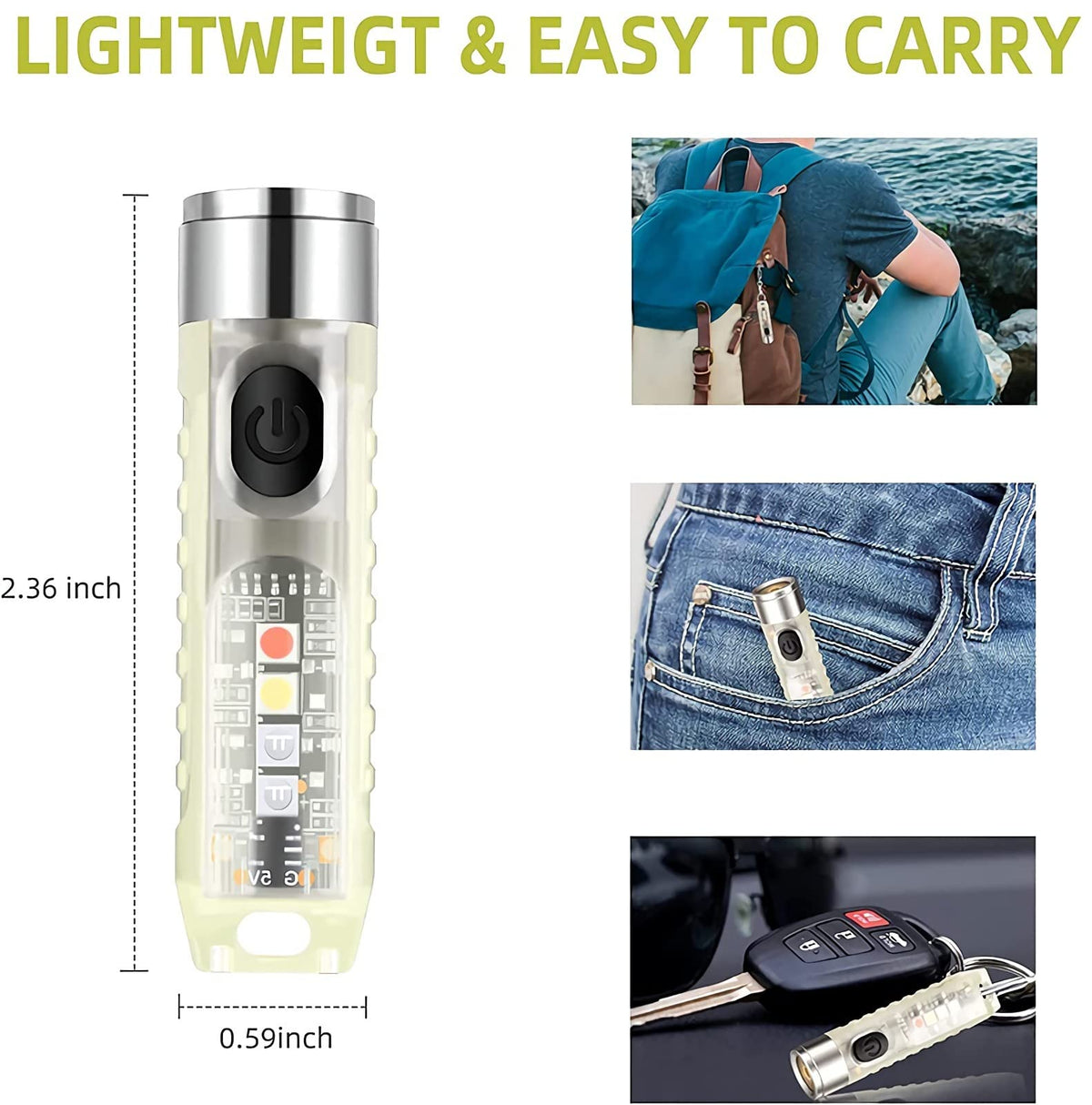 MAKINGTEC Mini LED Flashlights USB Rechargeable Small Keychain Flashlight with 11 Modes of Main & Side Light, Portable Pocket EDC Flash Light for Daily Using, Backpacking, Camping, and Hiking, etc.