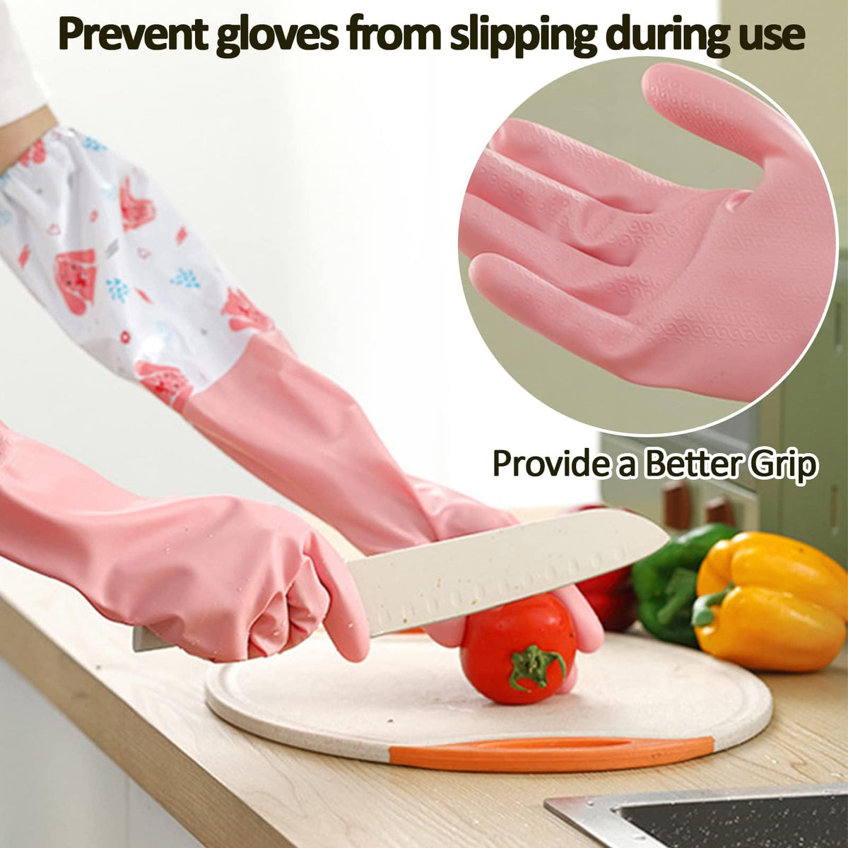 TERRIFI 3 Pcs Rubber Dishwashing Cleaning Gloves - Waterproof, Reusable Long Kitchen Gloves, Latex-Free Household Gloves for Laundry, Cleaning, Working, Gardening