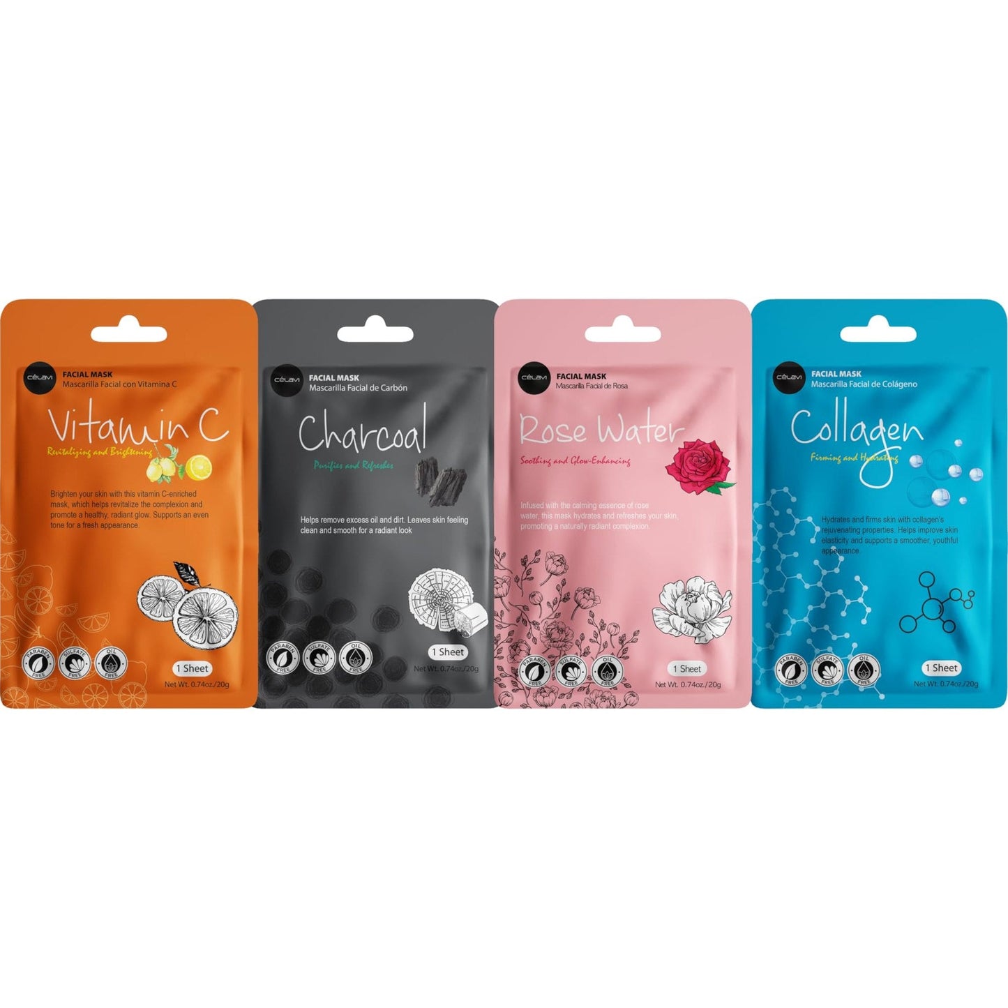 celavi Face Mask Set Korean Beauty Essence Facial Paper Sheet Mask Korea Skin Care Moisturizing 2 Packs of each 12 New flavors K-Beauty Skincare 24 masks in a pack Made in Korea - Medaid International