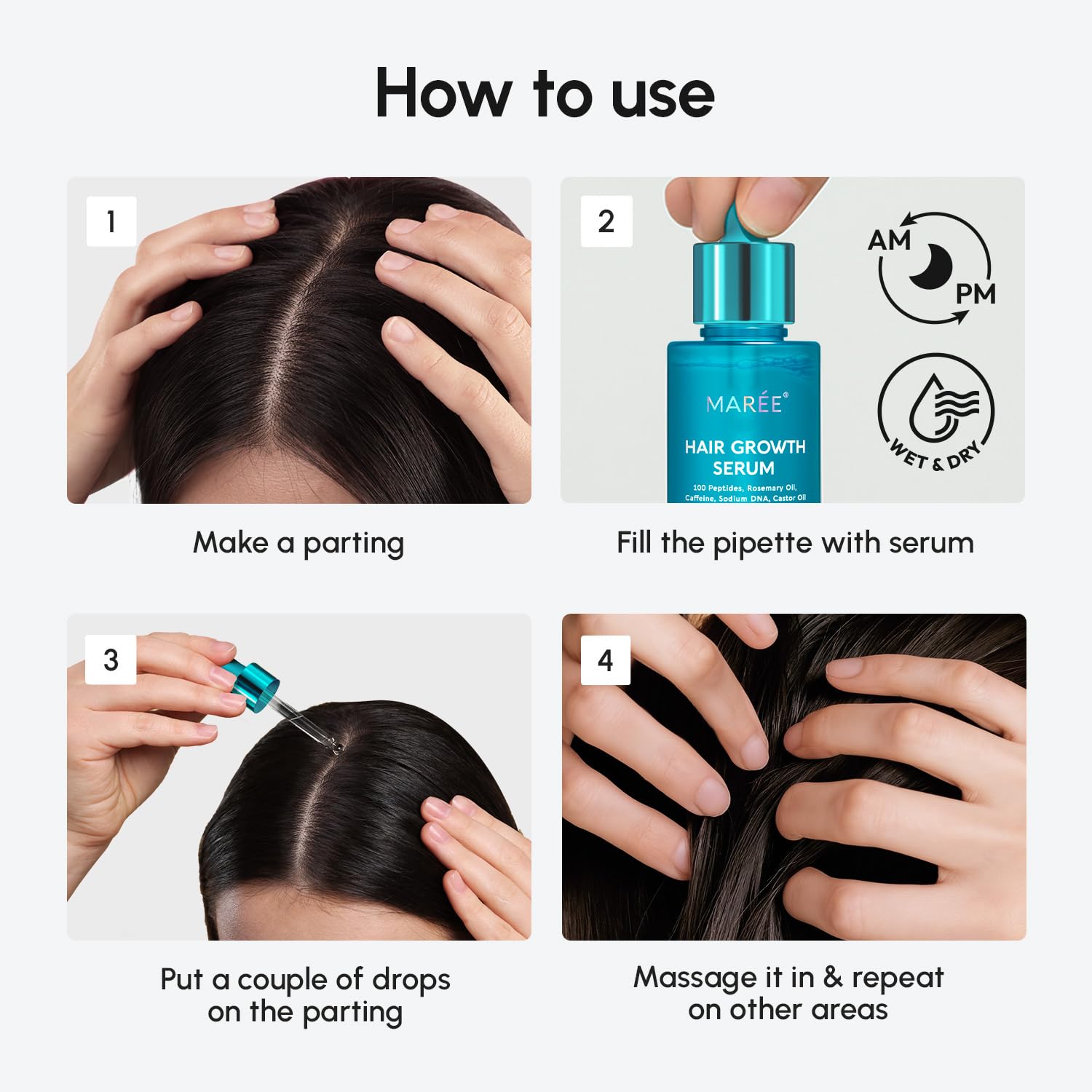 MAREE Hair Growth Serum - Caffeine Peptides Castor Rosemary Oil for Hair Growth - Products for Women & Men - Hair Oils for Hair Growth - Hair Regrowth Tonic - Scalp Serum - Suero Para El Cabello - Medaid International