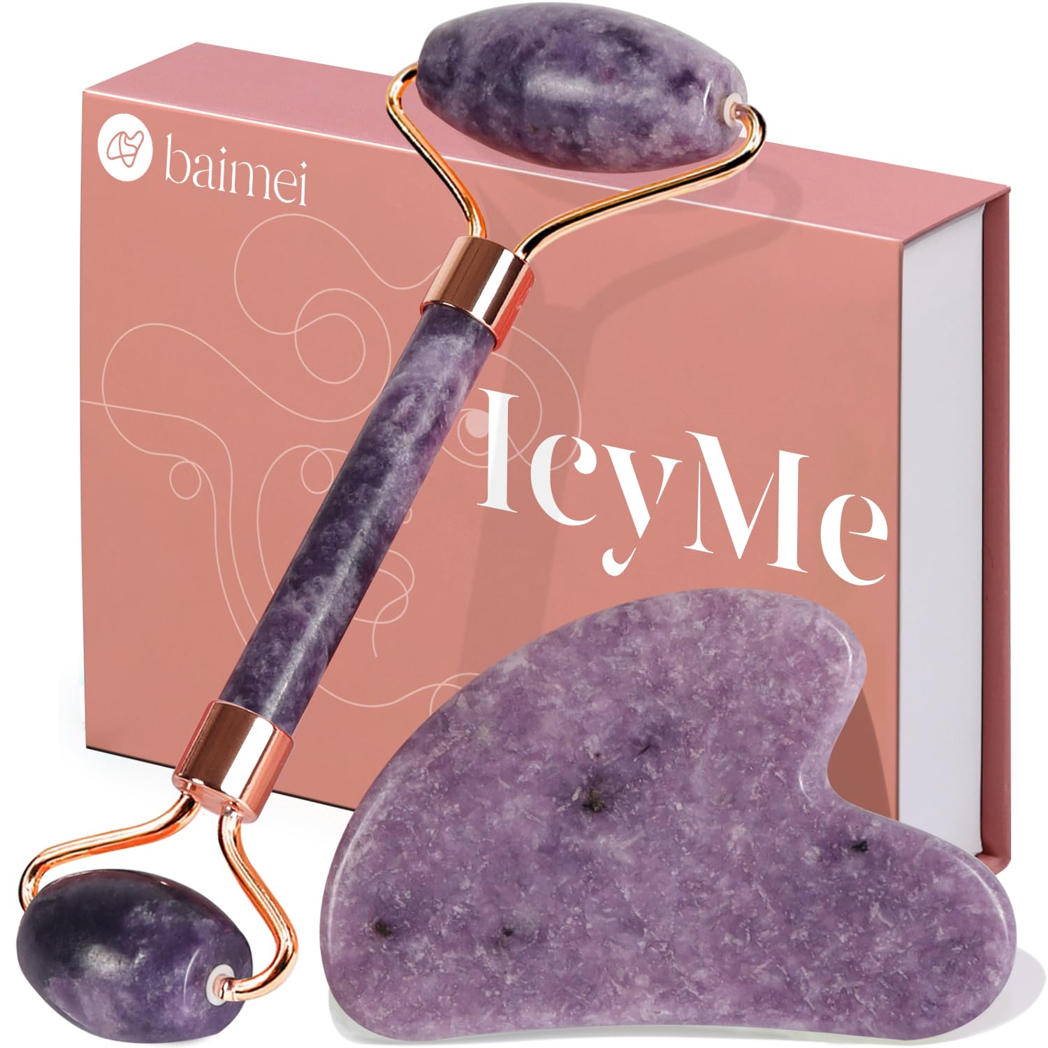 BAIMEI IcyMe Gua Sha & Jade Roller Facial Tools Face Roller and Gua Sha Set for Puffiness and Redness Reducing Skin Care Routine, Self Care Gift for Men Women - Green - Medaid International
