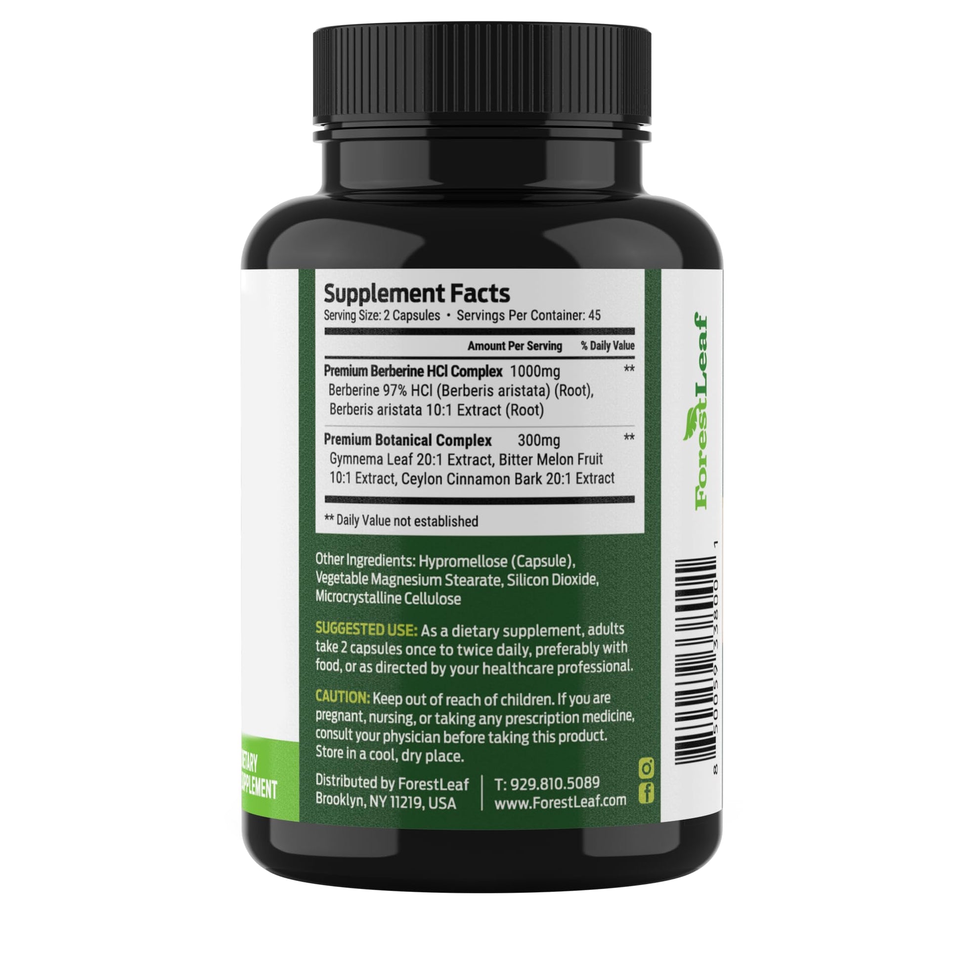 ForestLeaf Berberine Supplement - 1300mg per Serving - Ultra High Potency Berberine HCl with Ceylon Cinnamon, Bitter Melon & Gymnema - Weight Management Support - 90 Caps - Medaid International