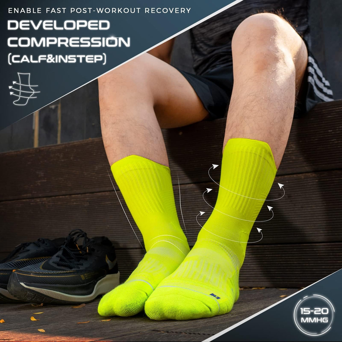 KASTWAVE 3 Pairs Coolmax Compression Running Socks, Super Thick Mens Hiking Socks, Cushion Crew Socks, Anti-Blister Moisture Wicking Athletic Hiking Socks (L, Yellow)