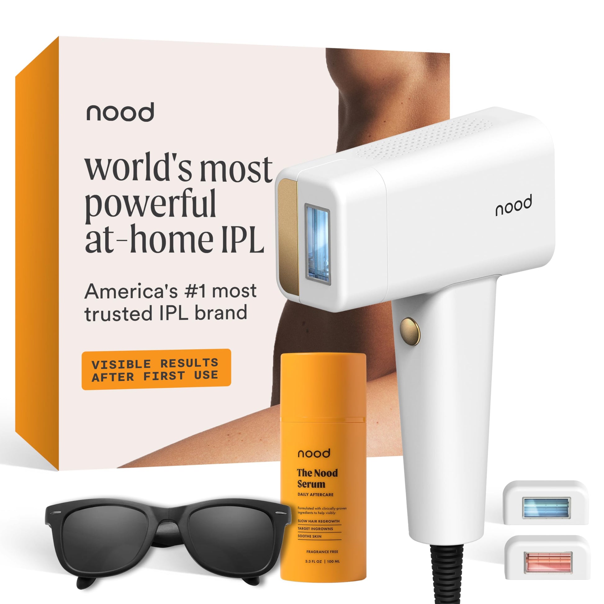 NEW Nood™ Flasher Pro + Slow-Grow Serum — IPL Laser Hair Removal Device for Women & Men + After Shave Serum to Slow Hair Regrowth While Reducing Ingrown Hair & Skin Irritation — Gloss White - Medaid International