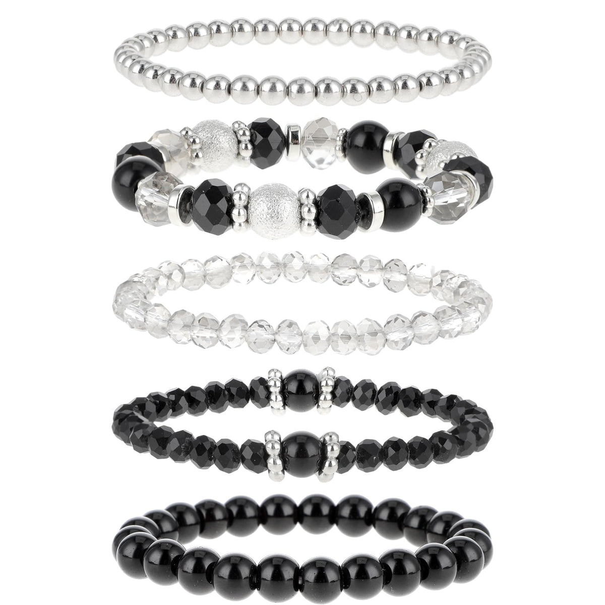 KASTWAVE Beaded Stretch Bracelets, 5 Pcs Stackable Crystal Bead Bracelets, Precious Healing Crystals, Bohemian Fashion Accessories, Positive Energy Boost, Gifts for Women