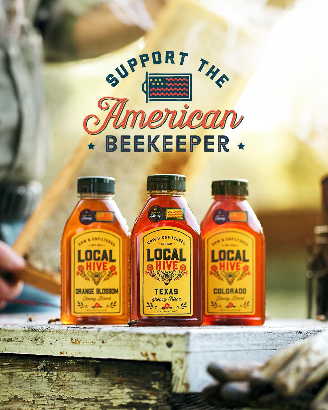 Local Hive Wildflower Raw Unfiltered Honey – 16oz, 100% Pure US Honey, Sourced from American Bees and Beekeepers - Natural Sweetener, Ideal for Tea, Baking, and Cooking - Medaid International