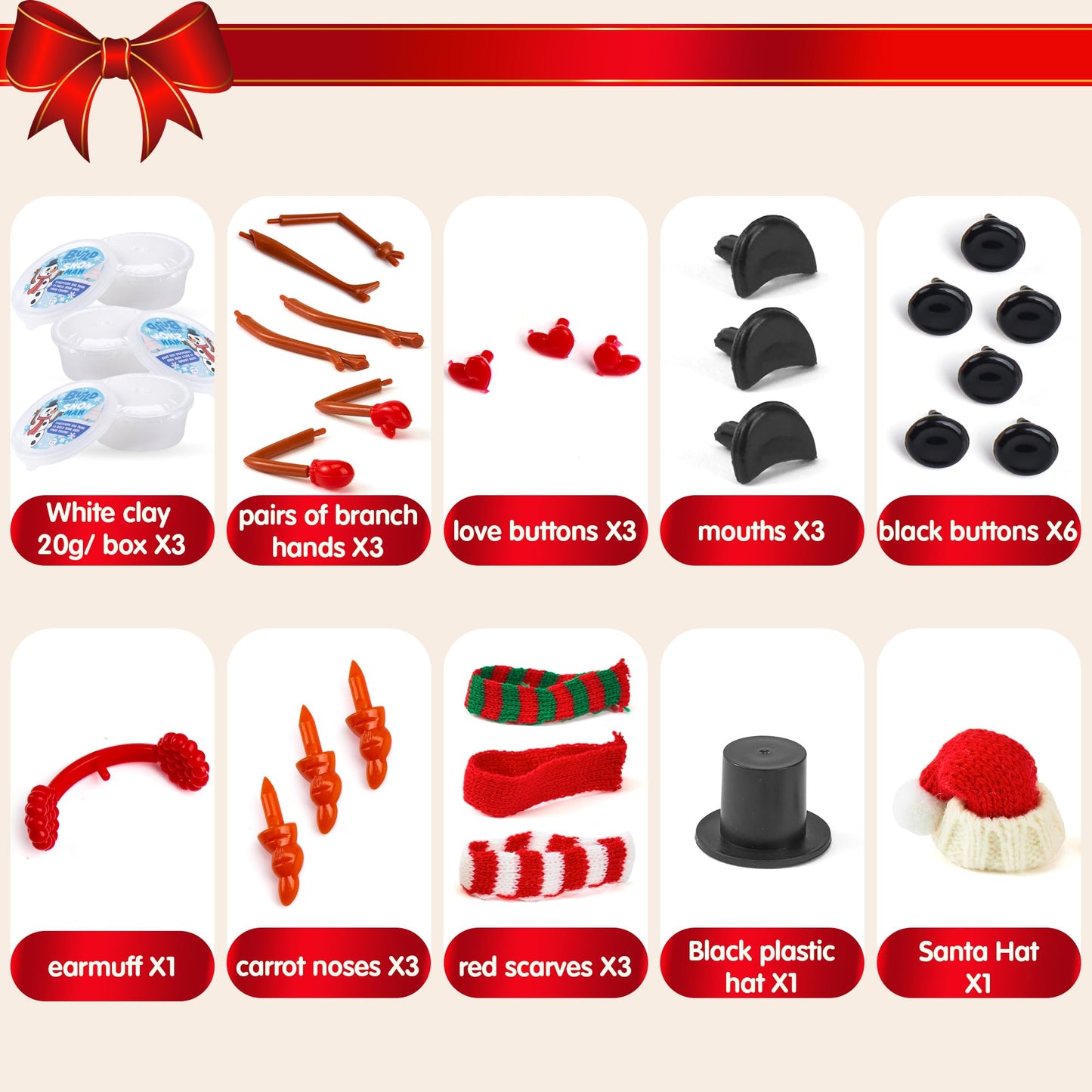 JOYIN Christmas Build a Snowman Craft Kit, 3 Pack Modeling Clay DIY Make a Snowman Kit for Christmas Arts and Craft Activities, Xmas Gift Stocking Stuffers for Kids, School Funny Toy Party Favor - Medaid International