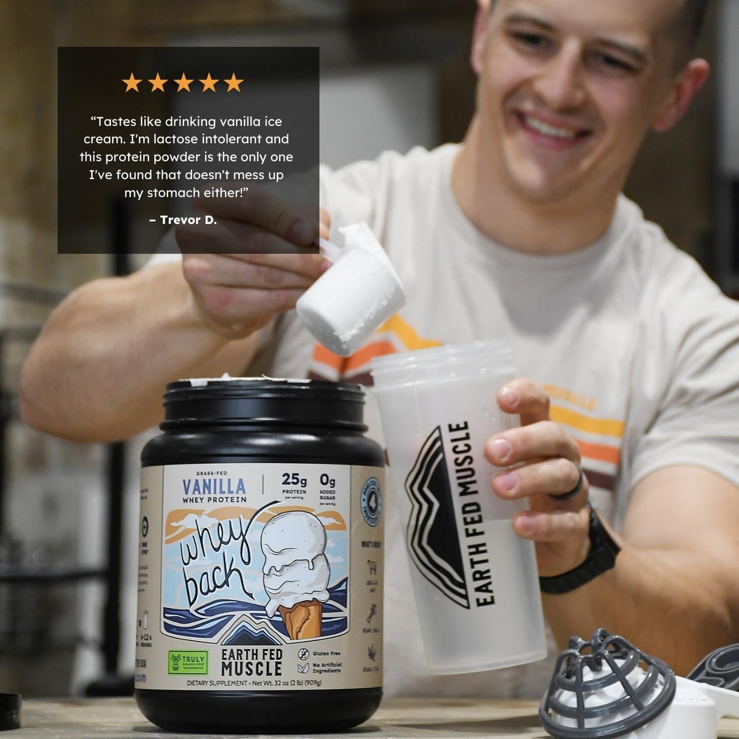 Earth Fed Muscle Whey Back Irish Grass Fed Whey Protein Isolate - NSF-Certified. No Artificial Ingredients, Soy Free, Gluten Free, Non-GMO and Hormone Free (2 Pound, 29 Servings, Vanilla) - Medaid International