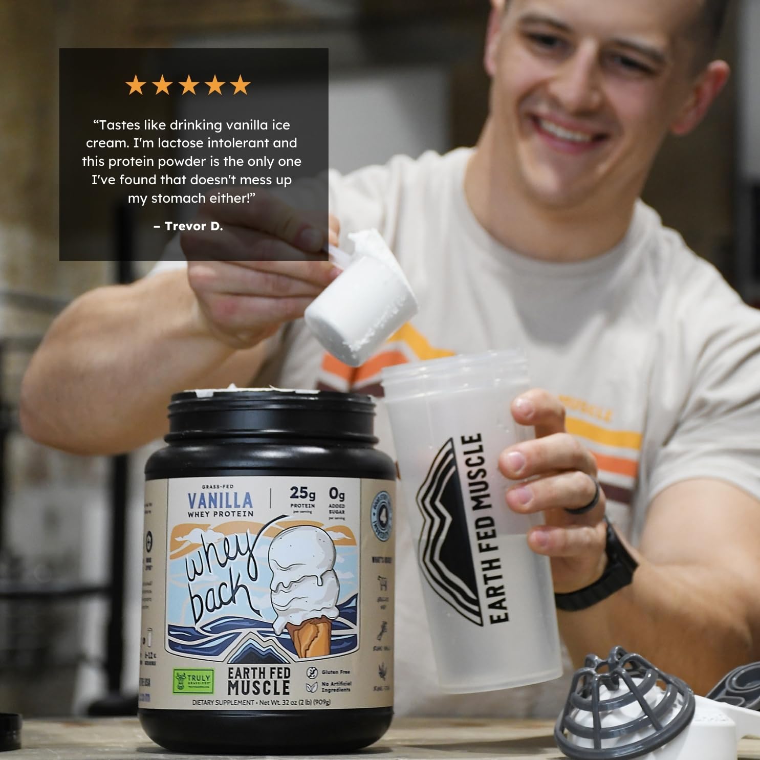 Earth Fed Muscle Whey Back Irish Grass Fed Whey Protein Isolate - NSF-Certified. No Artificial Ingredients, Soy Free, Gluten Free, Non-GMO and Hormone Free (2 Pound, 29 Servings, Vanilla) - Medaid International