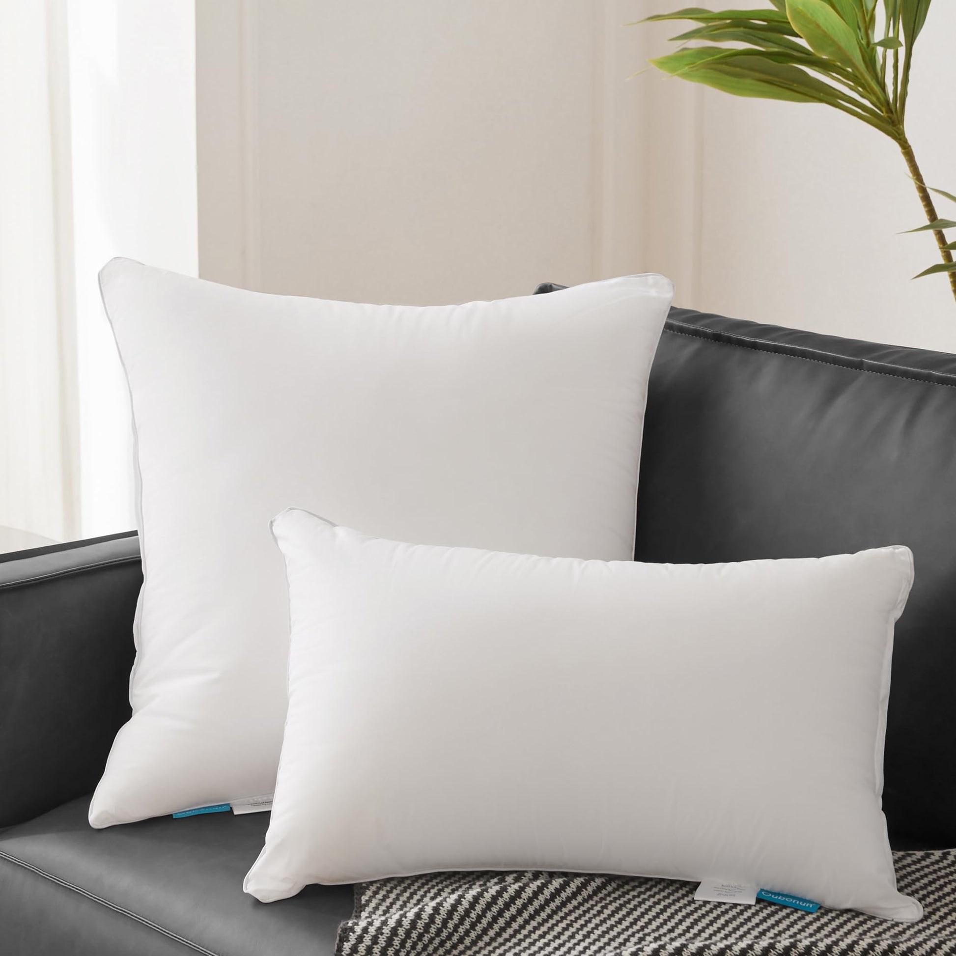 Oubonun 12 x 20 Lumbar Pillow (Set of 2) - 100% Cotton Cover - Rectangle Square Sofa Pillow Inserts - Decorative Pillow Pair - White Couch Pillow - Medaid International