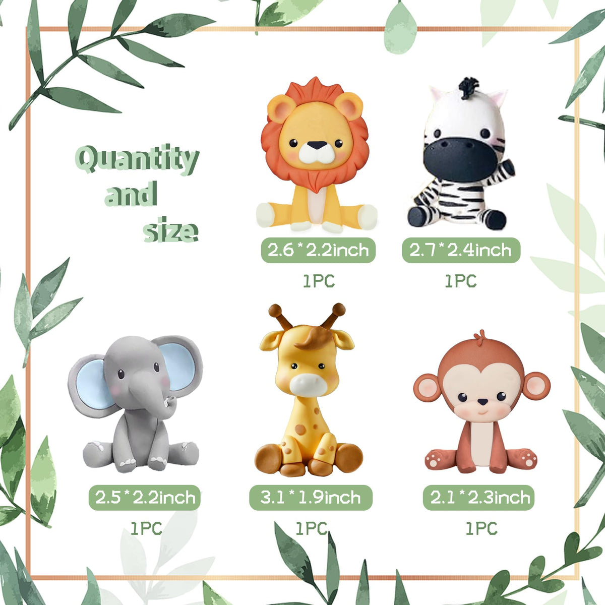 KASTWAVE Jungle Animal Cake Topper, Safari Animal Set Lion Giraffe Elephant Monkey Zebra for Wild Animals Birthday Baby Shower Party Favors Decorations Supplies