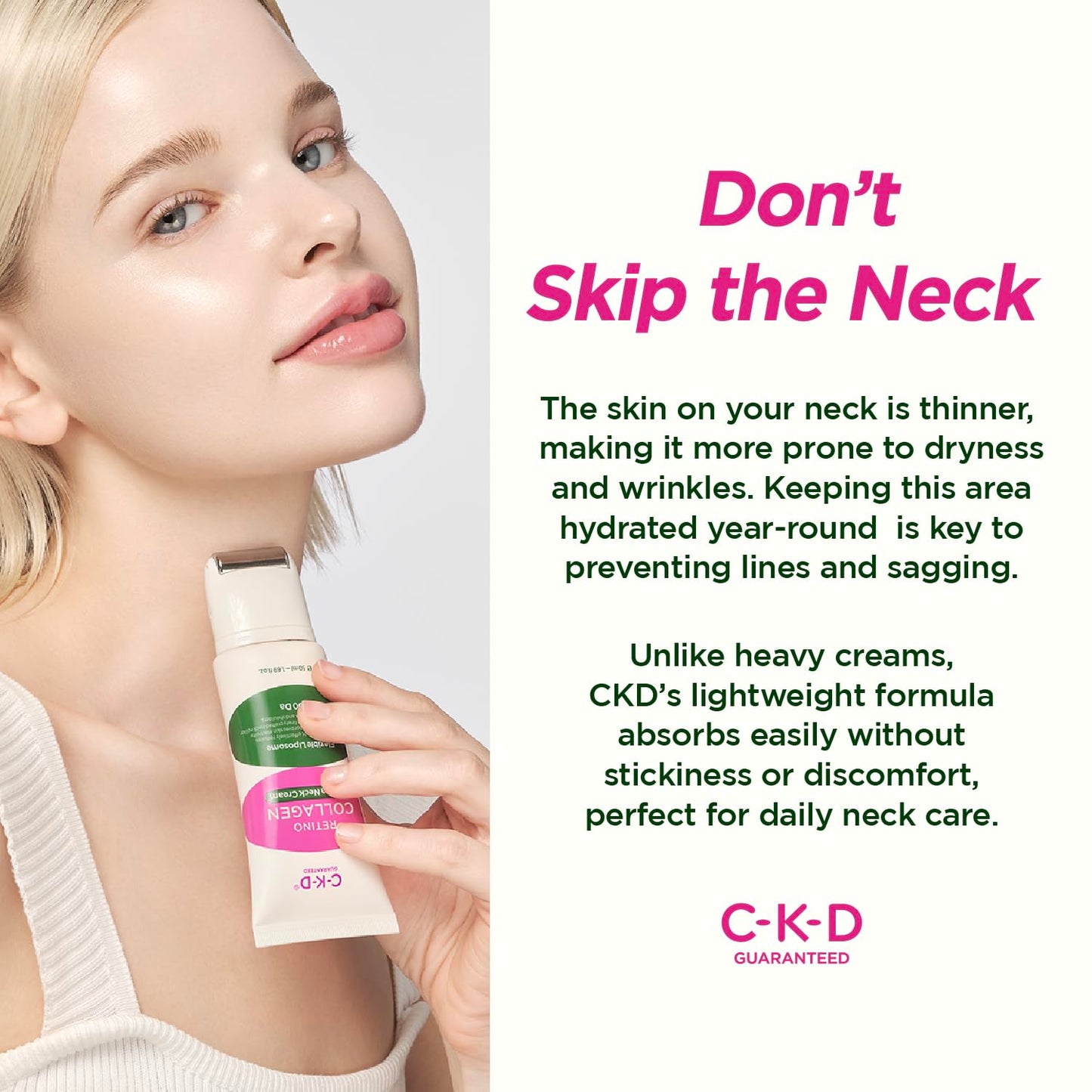 CKD Retino Collagen Gua Sha Neck Cream - Firming Cream for Neck and Jawline Tightening, Lifting, and Wrinkle Reduction with Stainless Steel Roller. Korean Skin Care,1.69 fl oz. - Medaid International