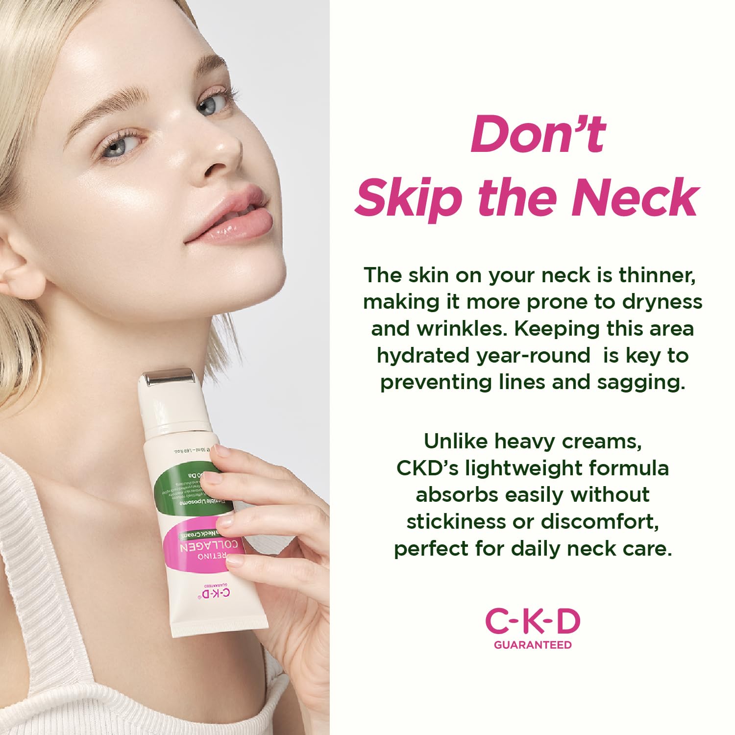 CKD Retino Collagen Gua Sha Neck Cream - Firming Cream for Neck and Jawline Tightening, Lifting, and Wrinkle Reduction with Stainless Steel Roller. Korean Skin Care,1.69 fl oz. - Medaid International