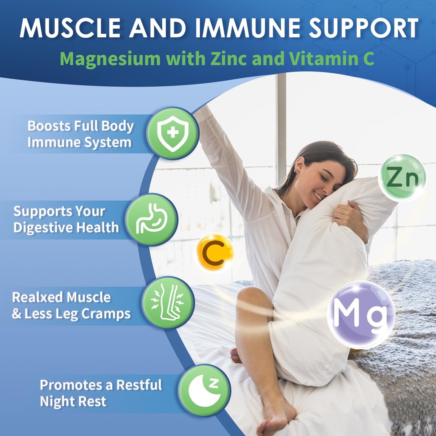 NATURE TARGET Magnesium Glycinate 500mg, Chelated Magnesium with Zinc & Vitamin D3 for Muscle, Nerve & Bone, Support Heart Health & Leg Cramp, Strength Immune System - 120 Capsules - Medaid International